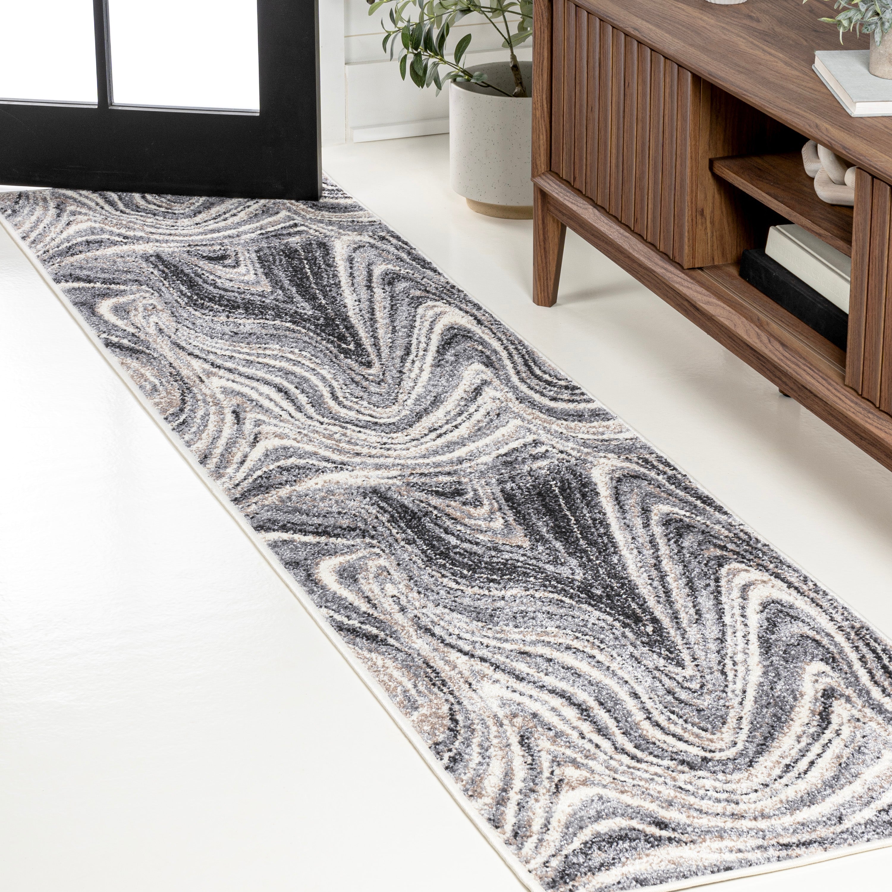 Eleni Contemporary Glam Abstract Marble Runner Rug