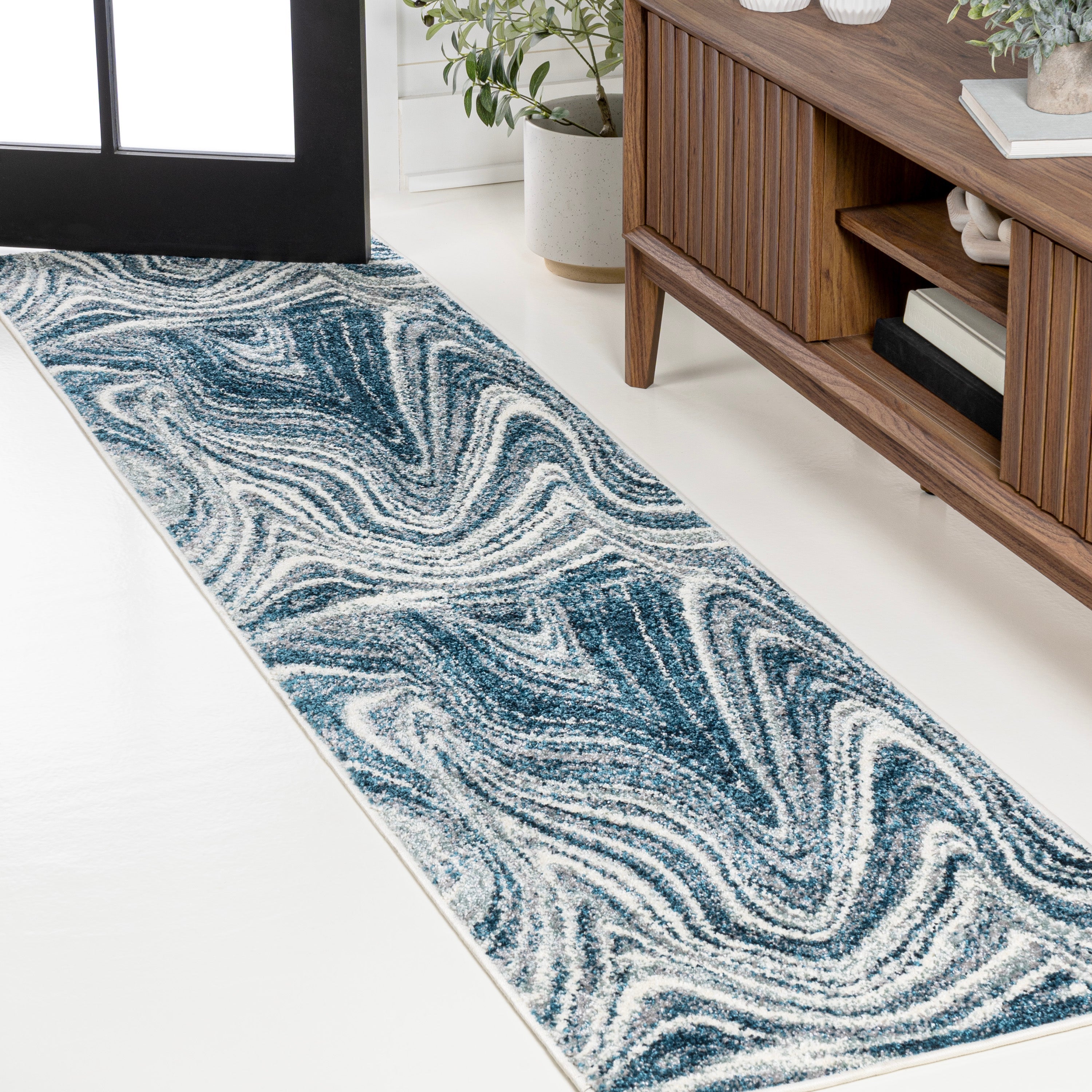 Eleni Contemporary Glam Abstract Marble Runner Rug