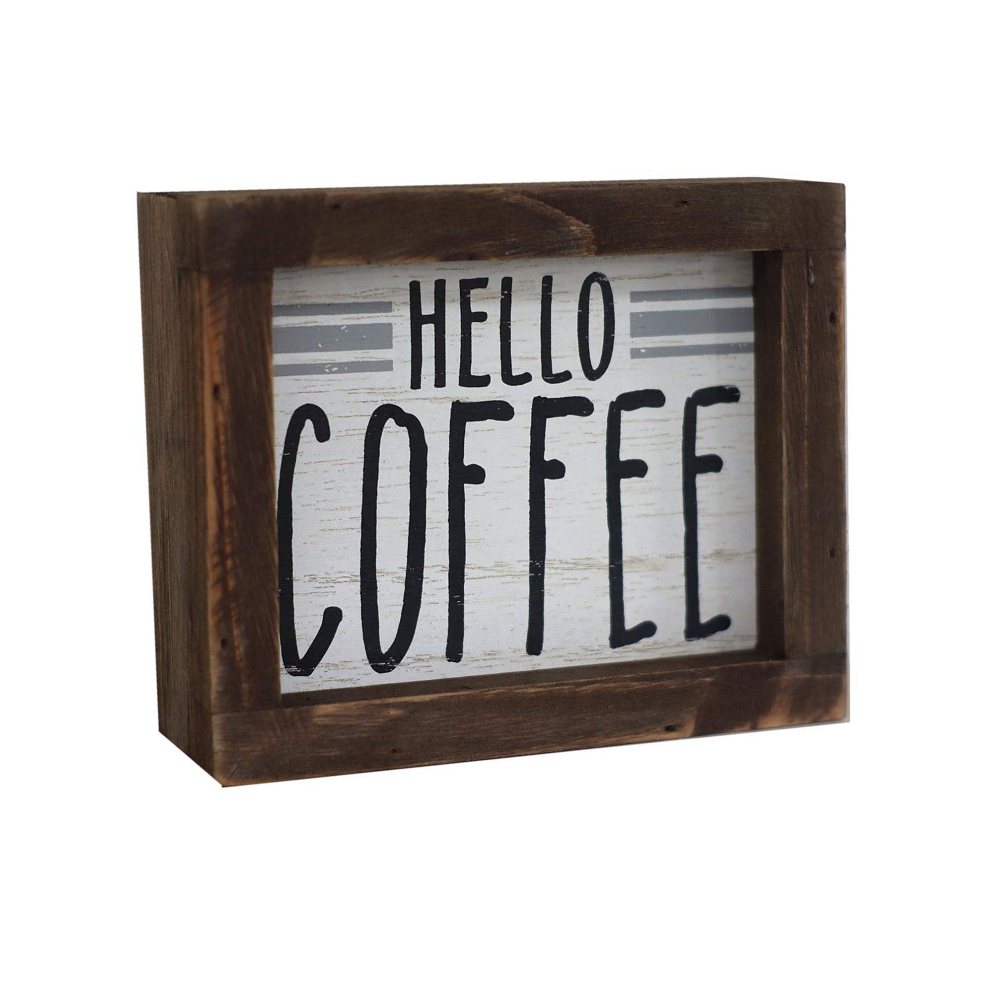 Hello Coffee Barn Wood Small Box Sign Kitchen Decor