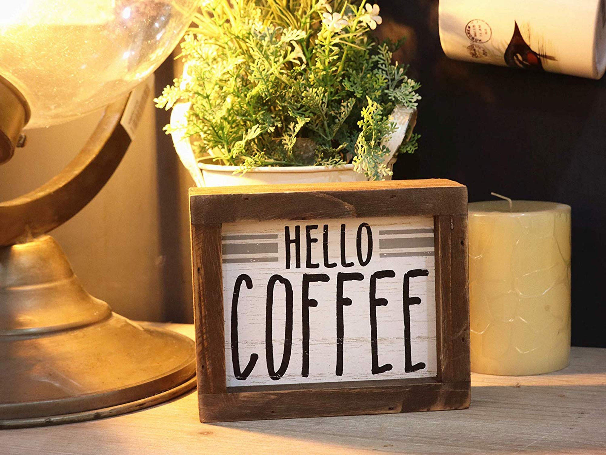 Hello Coffee Barn Wood Small Box Sign Kitchen Decor