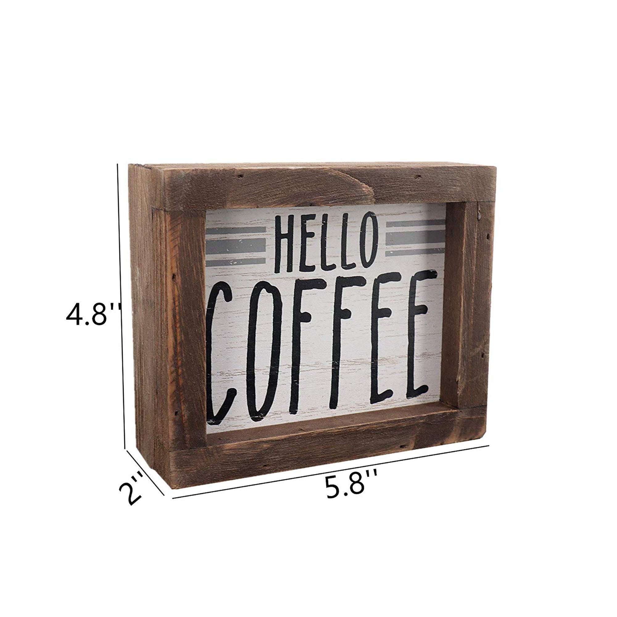 Hello Coffee Barn Wood Small Box Sign Kitchen Decor