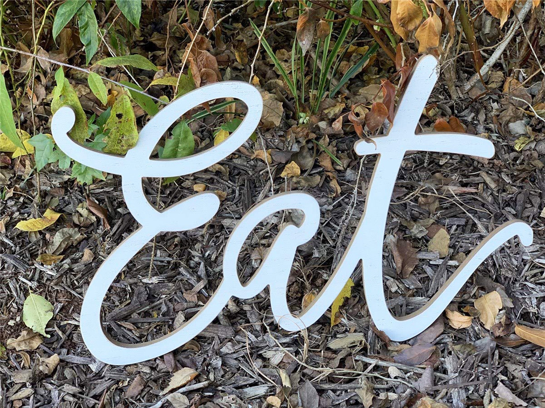 Whitewashed Wood Cutout Eat Wall Decor