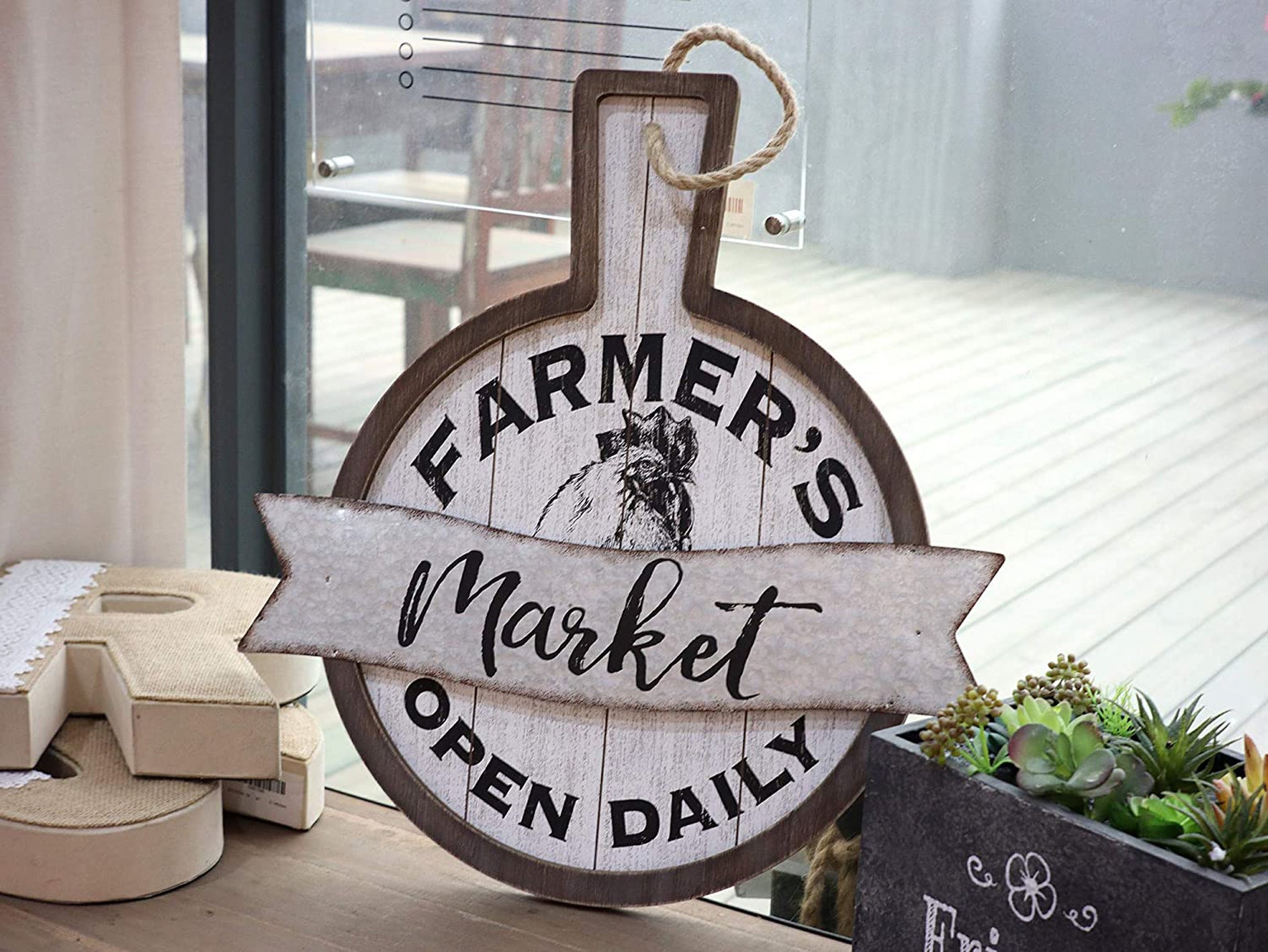 Farmer's Market Open Daily Wood and Metal Circular Signs