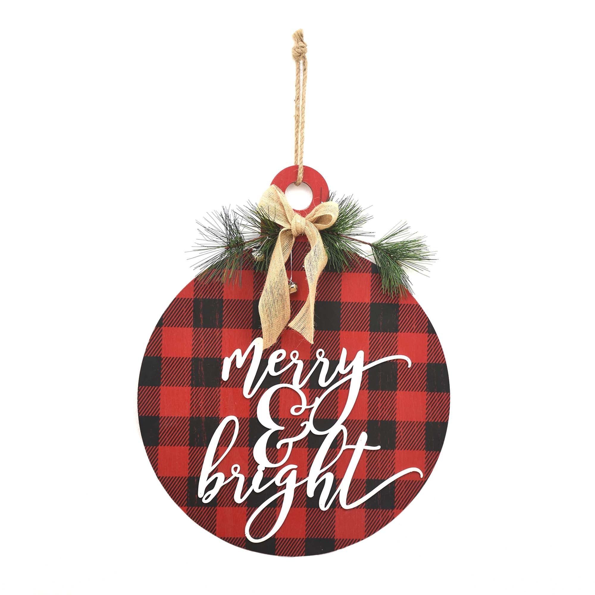 Merry and Bright Buffalo Check Christmas Wood Wall Ornament