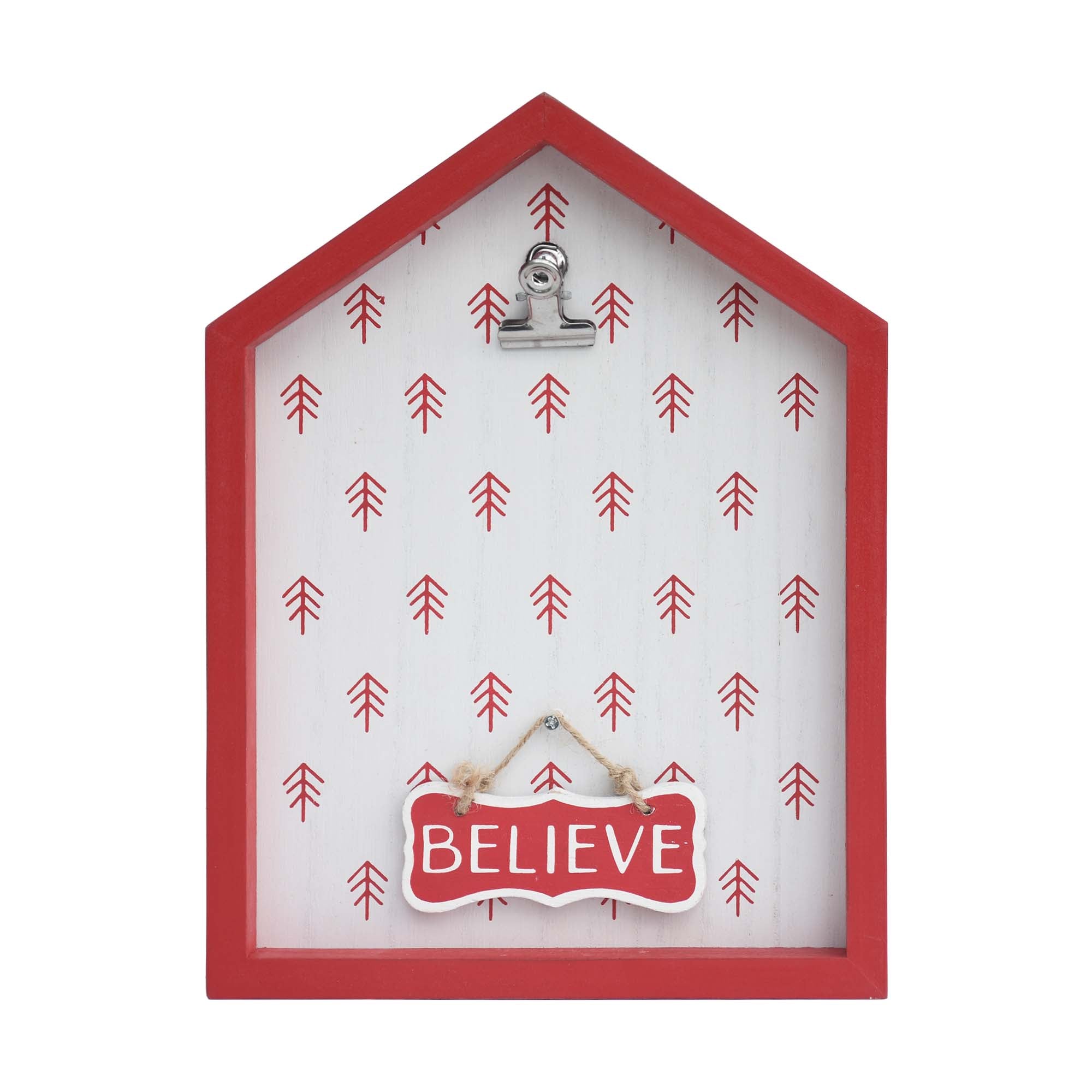 Noel/Believe Wood Christmas Sign with Metal Photo Clip