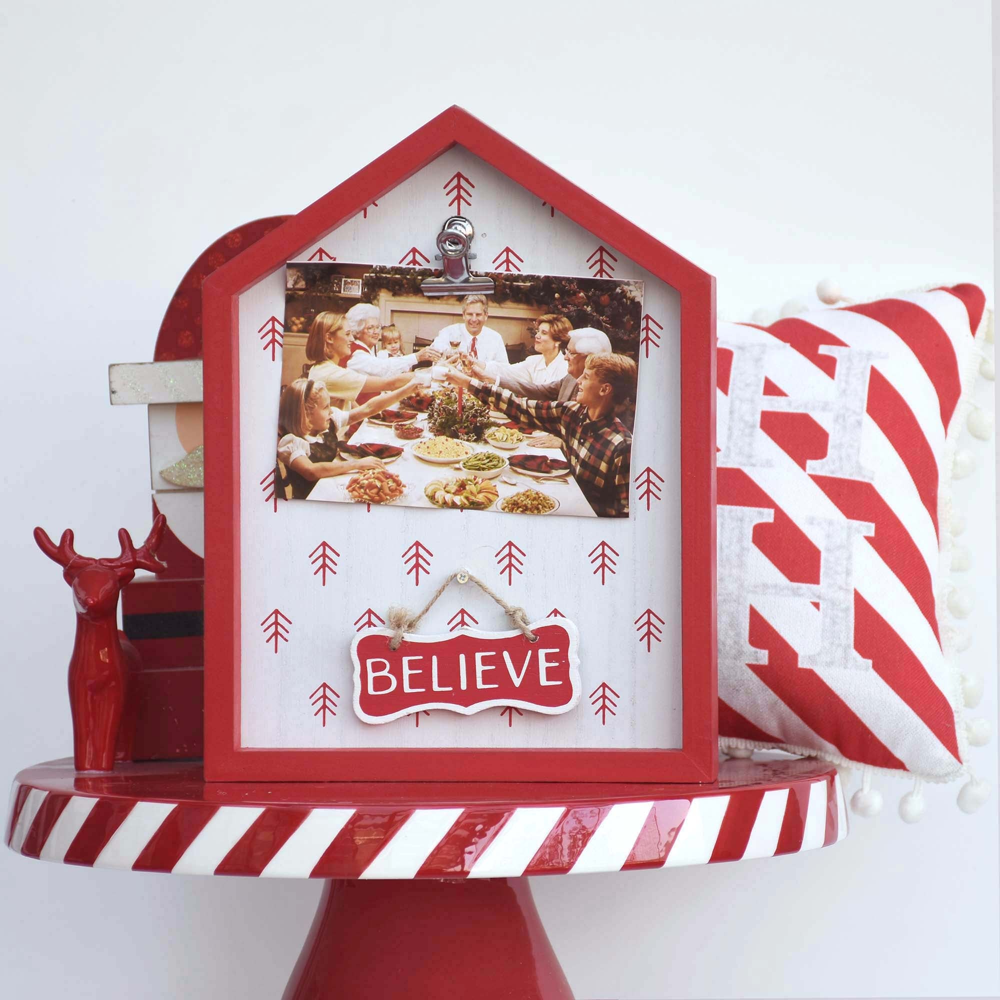 Noel/Believe Wood Christmas Sign with Metal Photo Clip