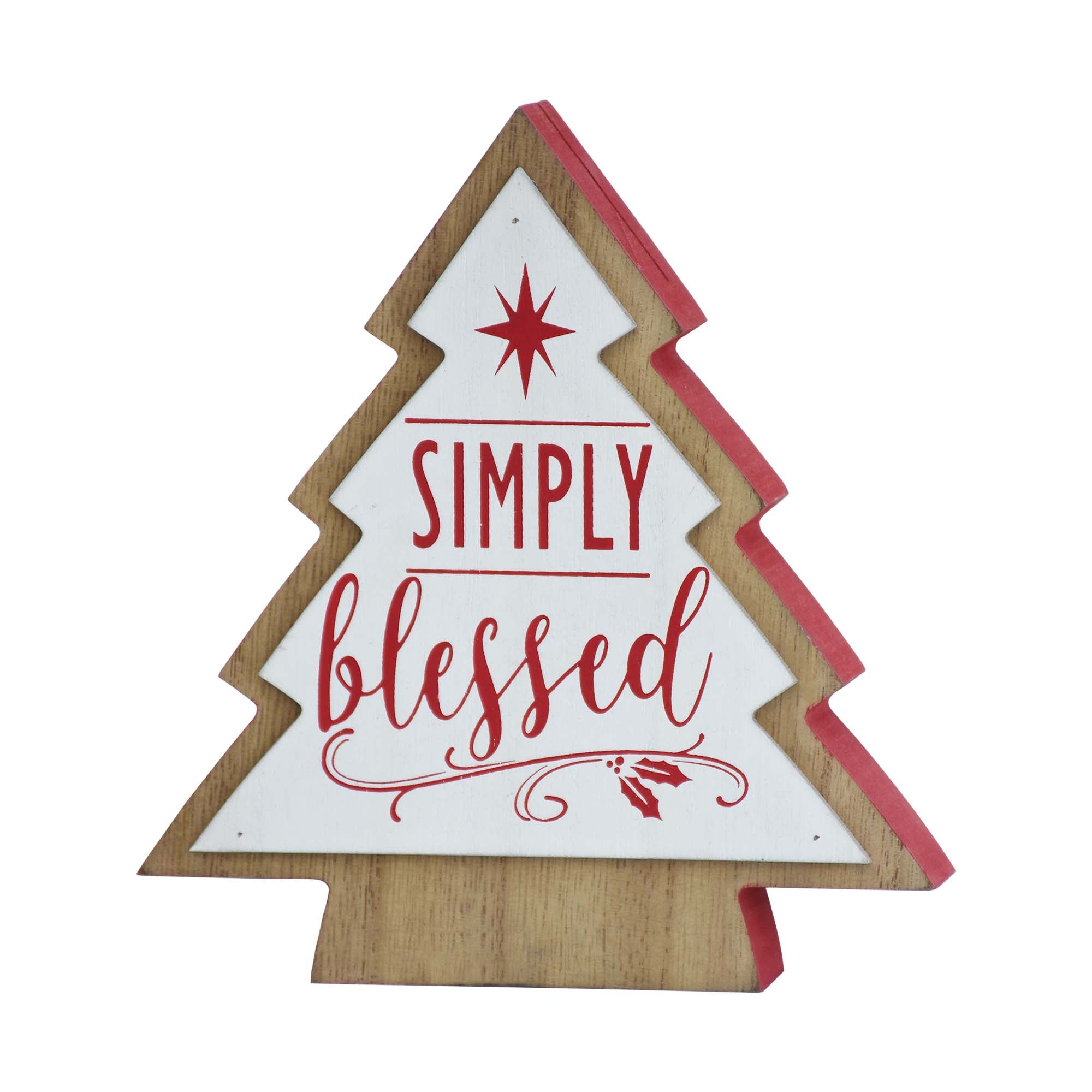 Christmas Tree Shape Wood Photo Holder-Simply Blessed