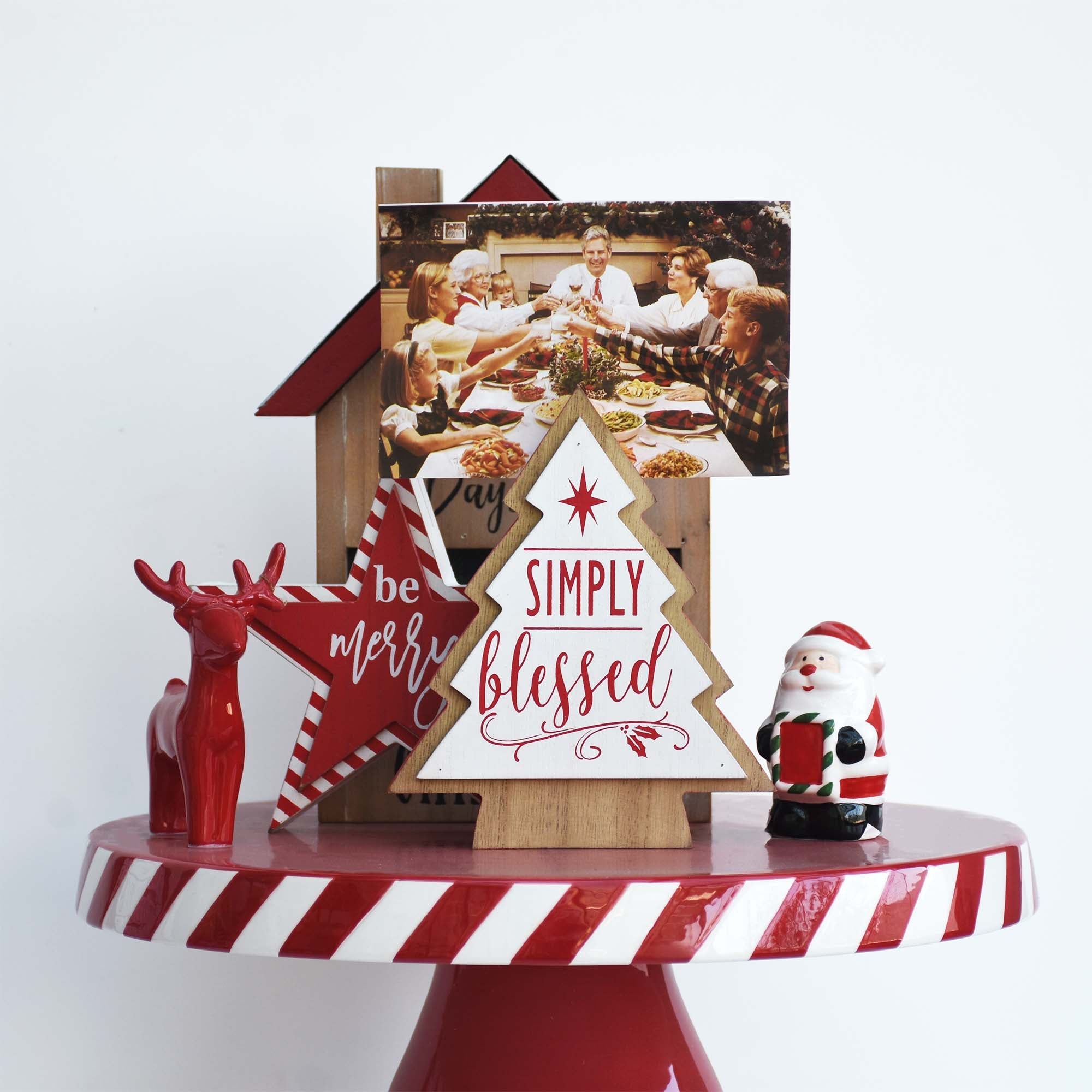 Christmas Tree Shape Wood Photo Holder-Simply Blessed