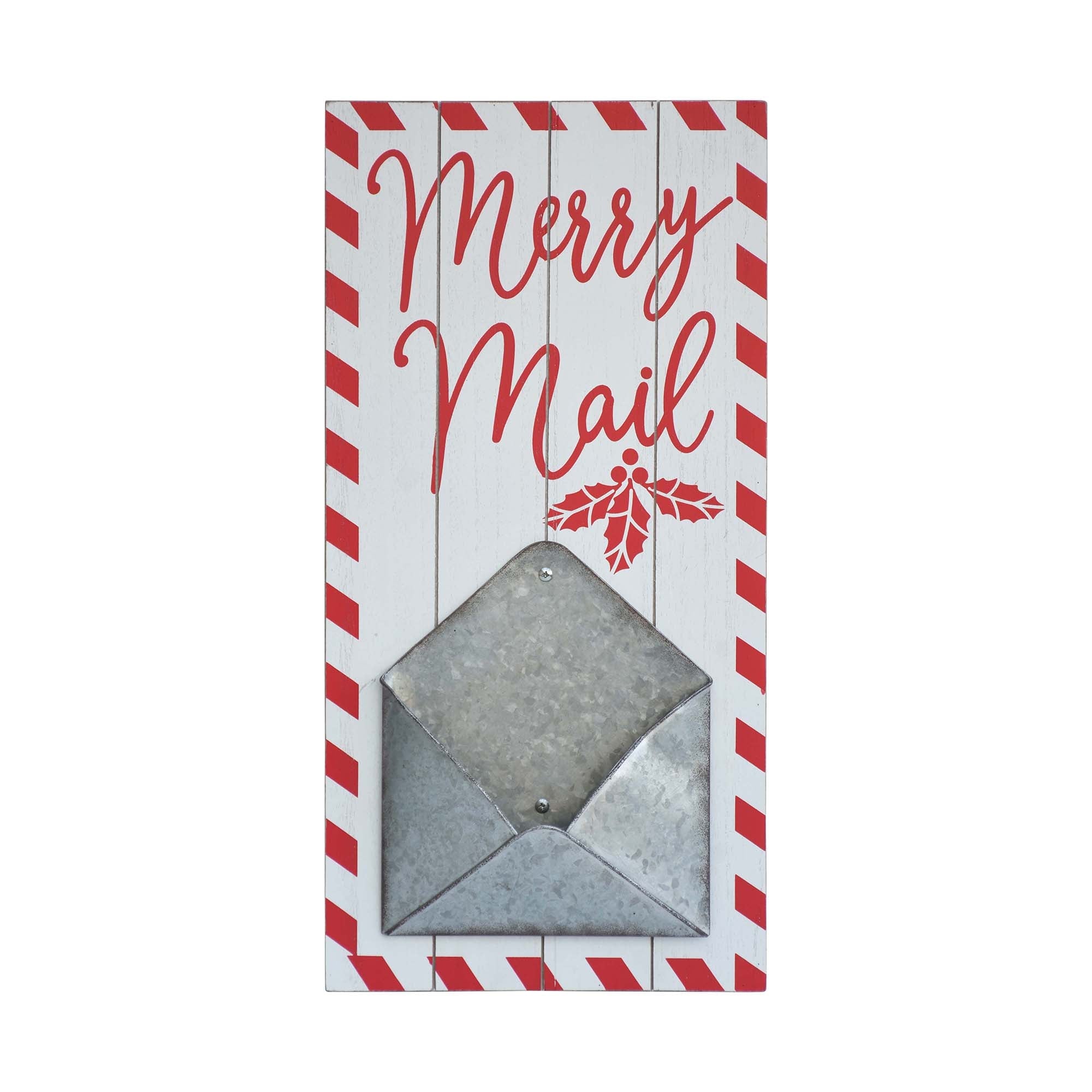 Merry Mail Wood and Metal Christmas Mail Holder