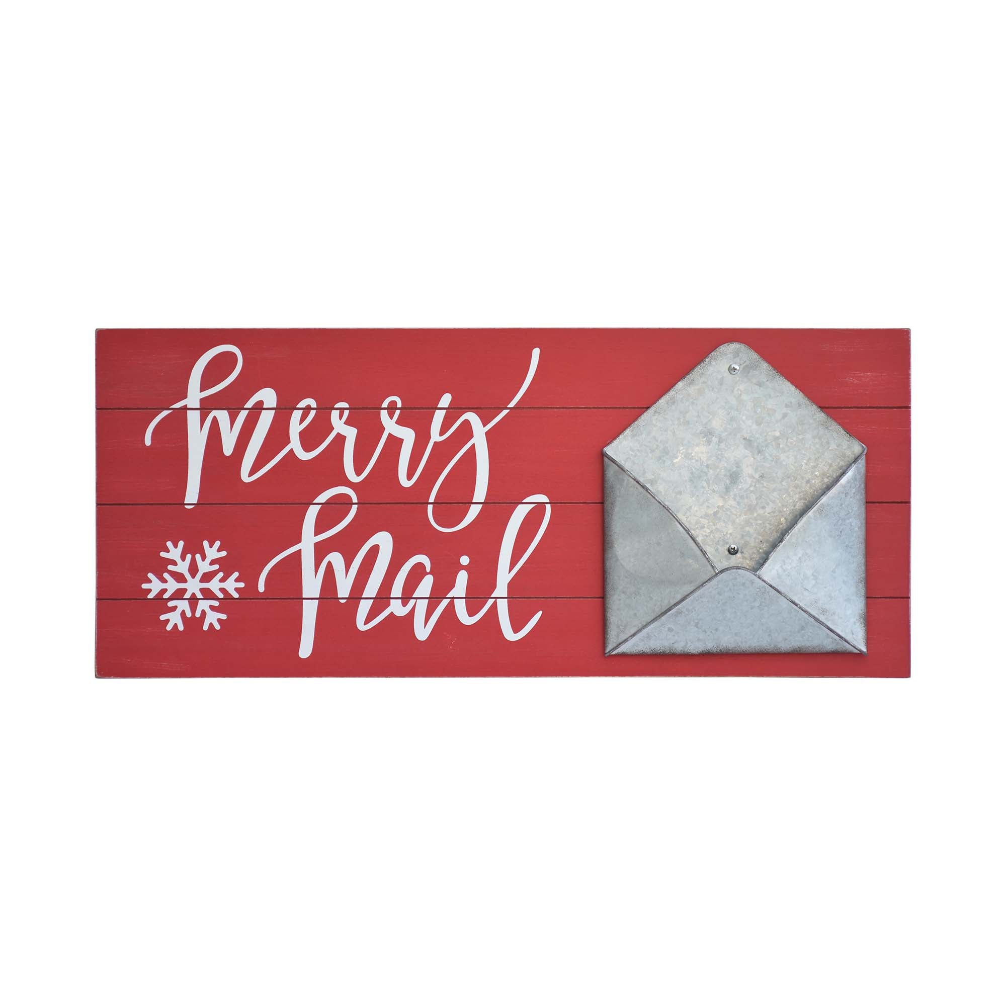 Merry Mail Wood and Metal Christmas Card Holder