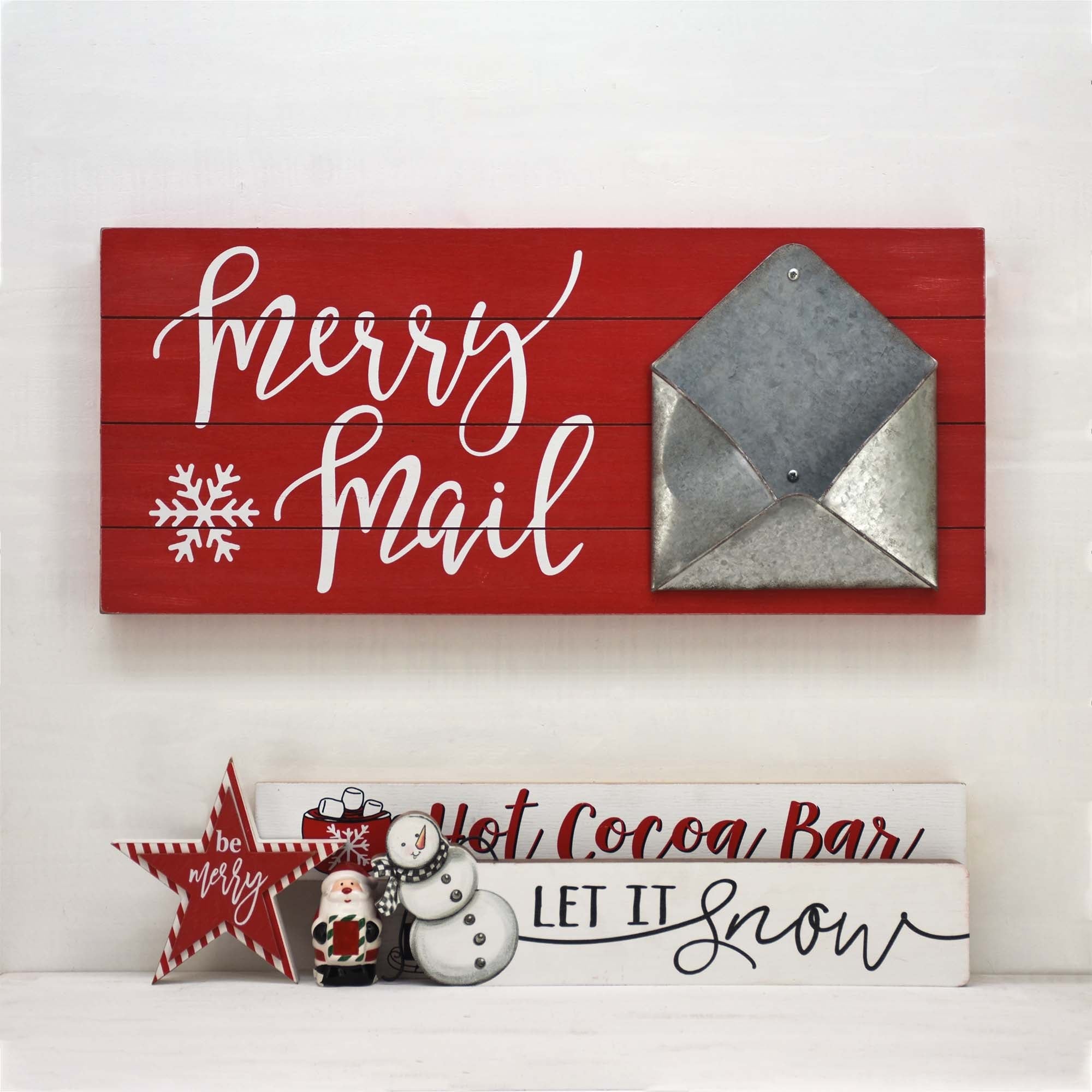 Merry Mail Wood and Metal Christmas Card Holder