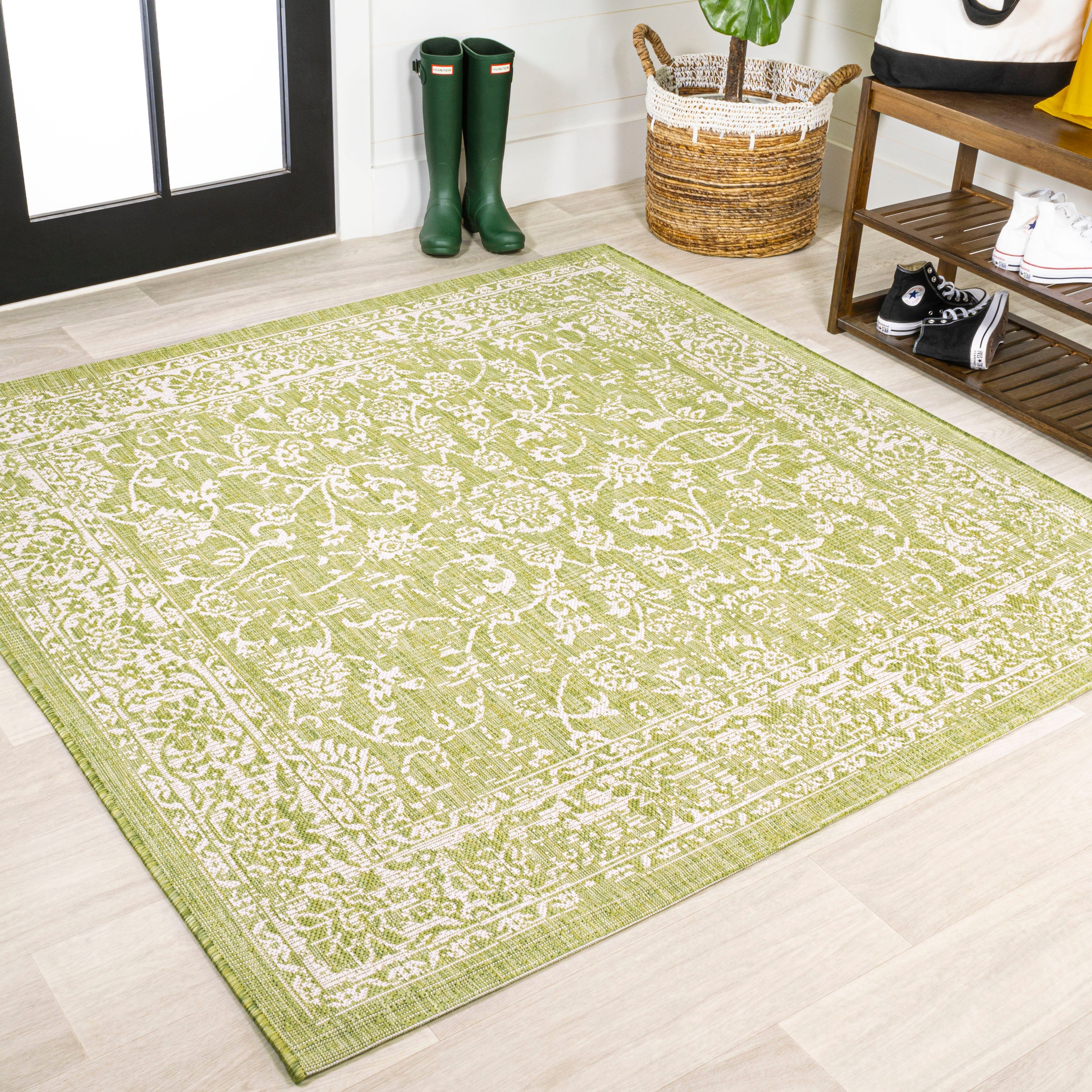 Tela Bohemian Textured Weave Floral Indoor/Outdoor Square Area Rug