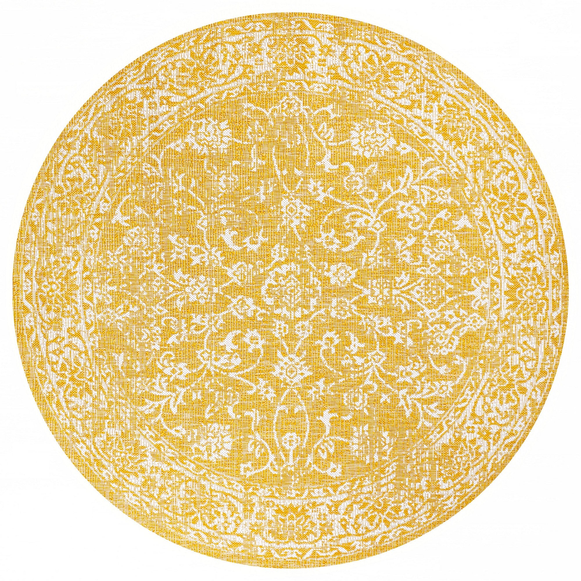 Tela Bohemian Textured Weave Floral Indoor/Outdoor Round Area Rug