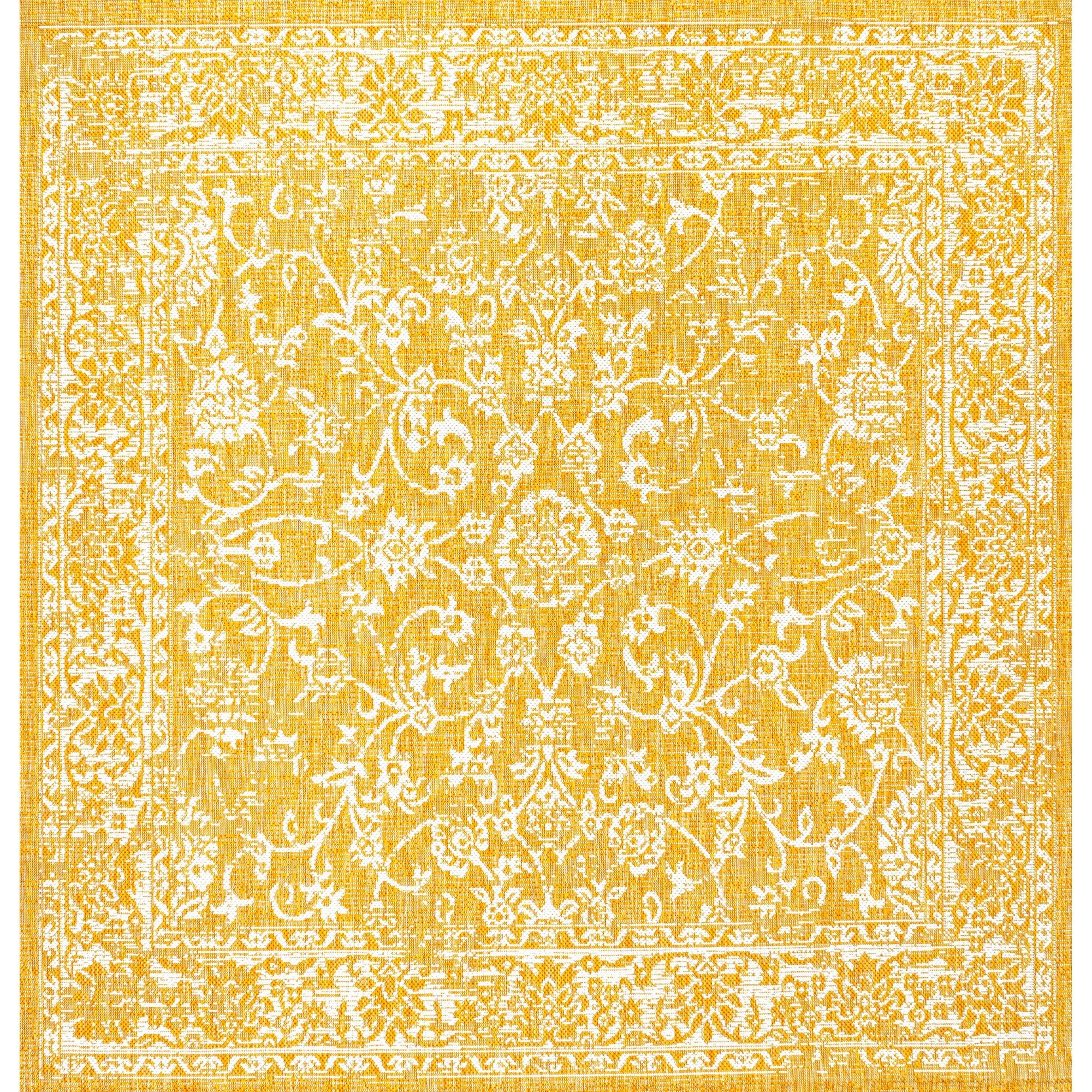 Tela Bohemian Textured Weave Floral Indoor/Outdoor Square Area Rug