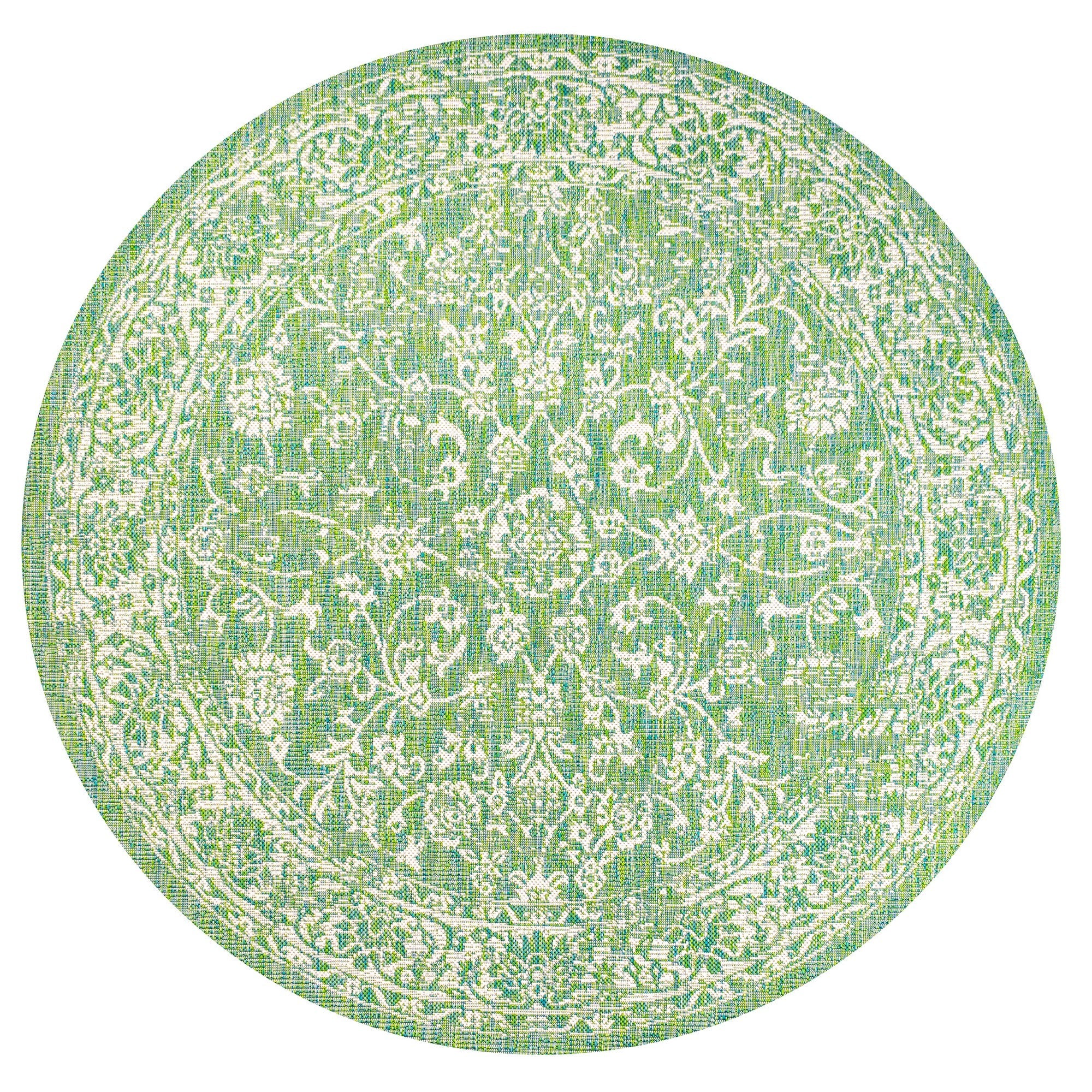 Tela Bohemian Textured Weave Floral Indoor/Outdoor Round Area Rug