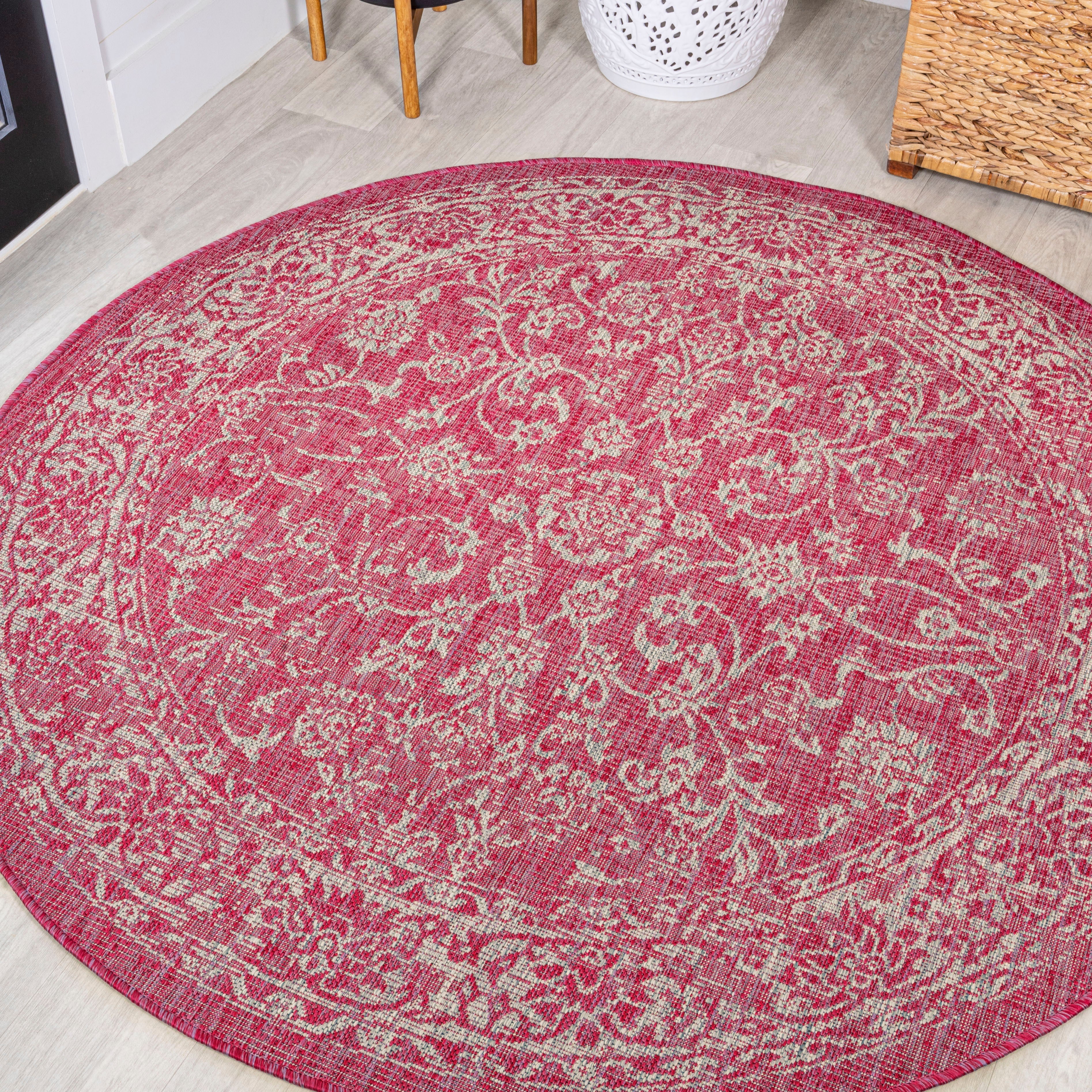 Tela Bohemian Textured Weave Floral Indoor/Outdoor Round Area Rug