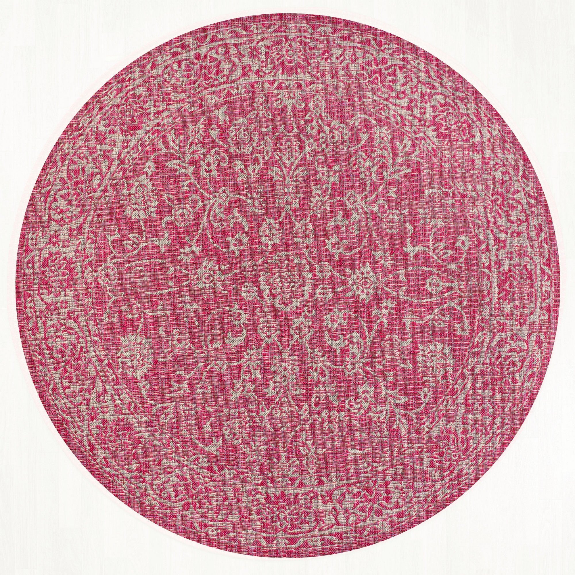 Tela Bohemian Textured Weave Floral Indoor/Outdoor Round Area Rug