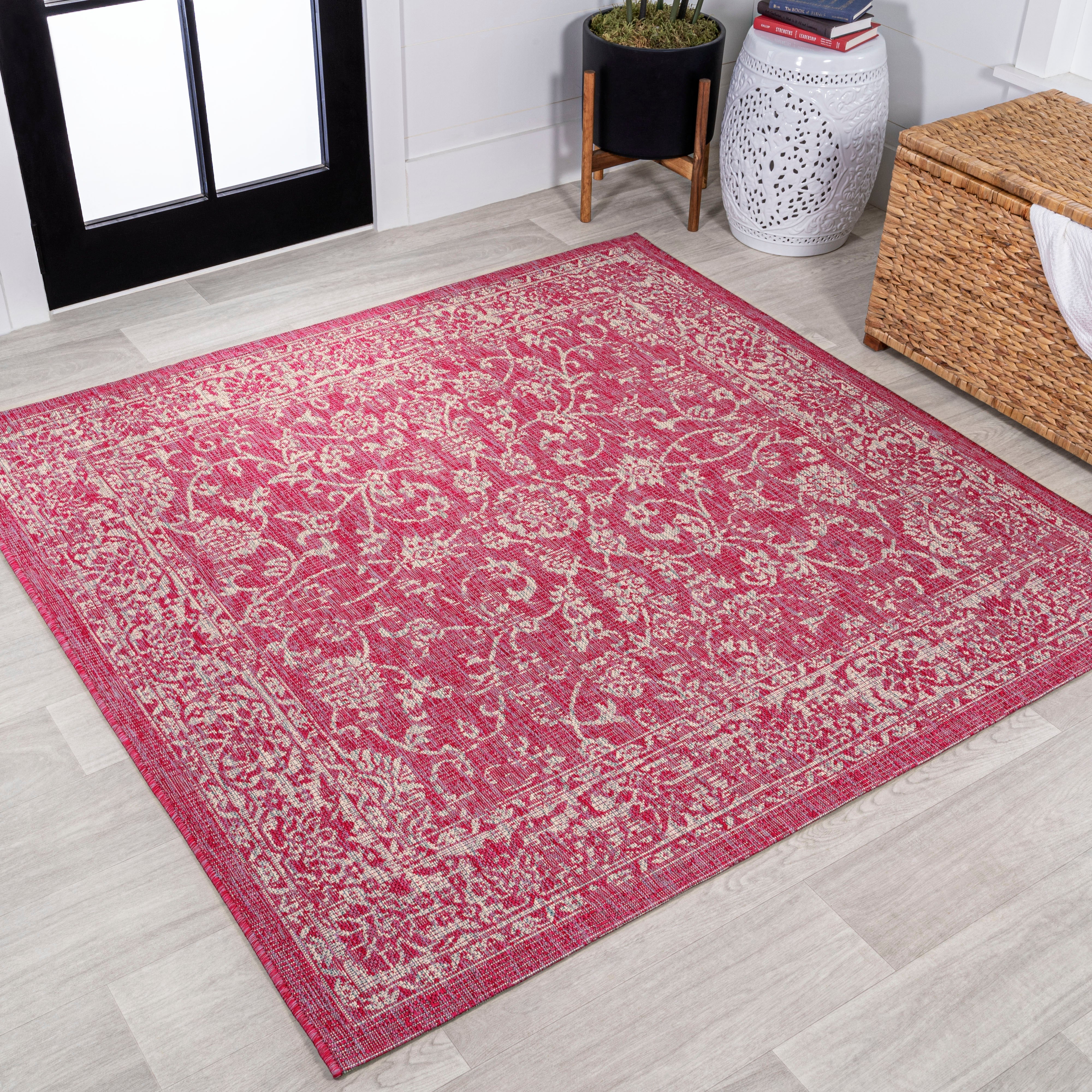 Tela Bohemian Textured Weave Floral Indoor/Outdoor Square Area Rug