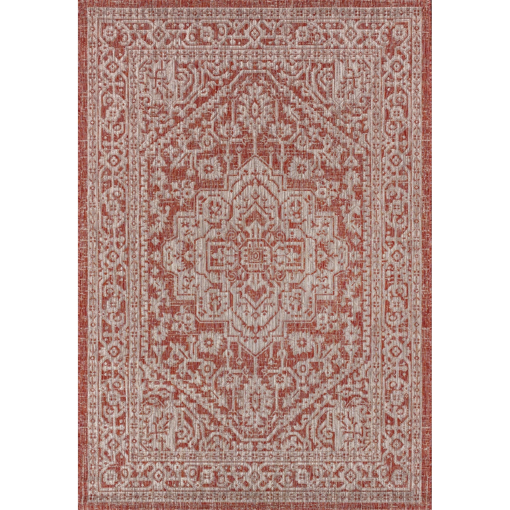 Sinjuri Medallion Textured Weave Indoor/Outdoor Area Rug