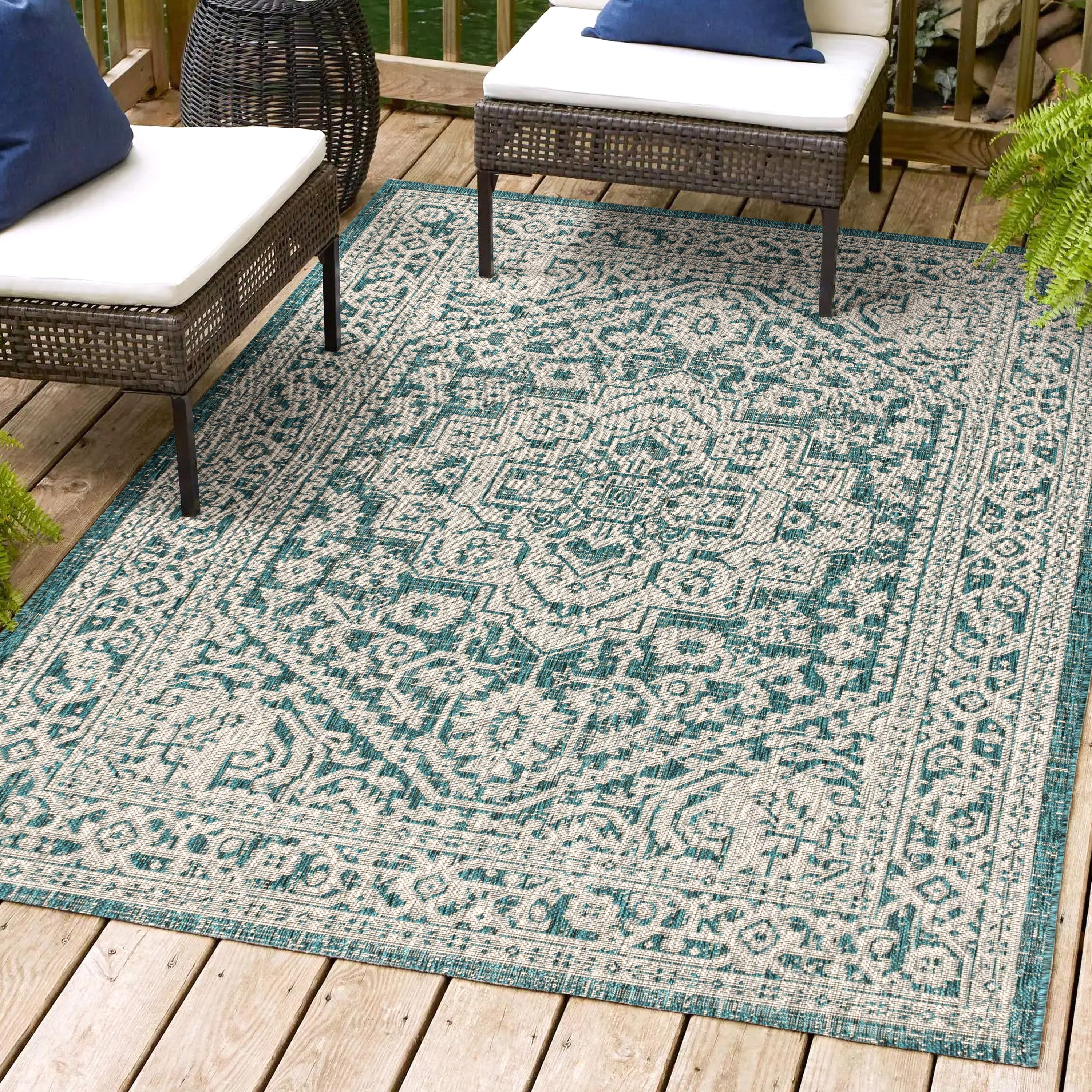 Sinjuri Medallion Textured Weave Indoor/Outdoor Area Rug