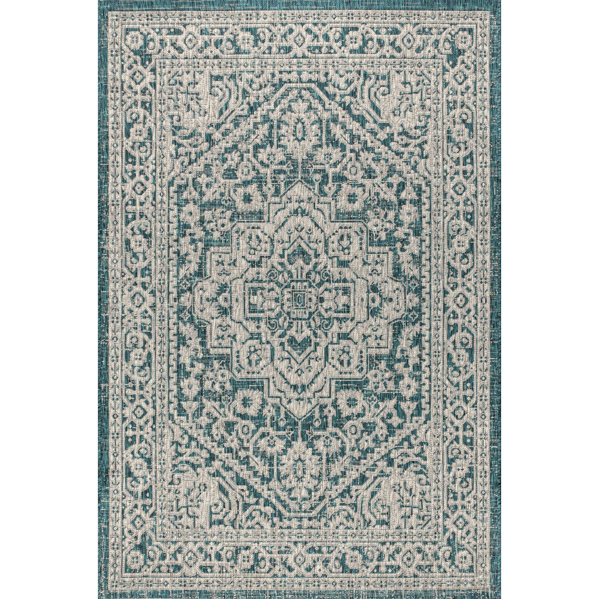 Sinjuri Medallion Textured Weave Indoor/Outdoor Area Rug