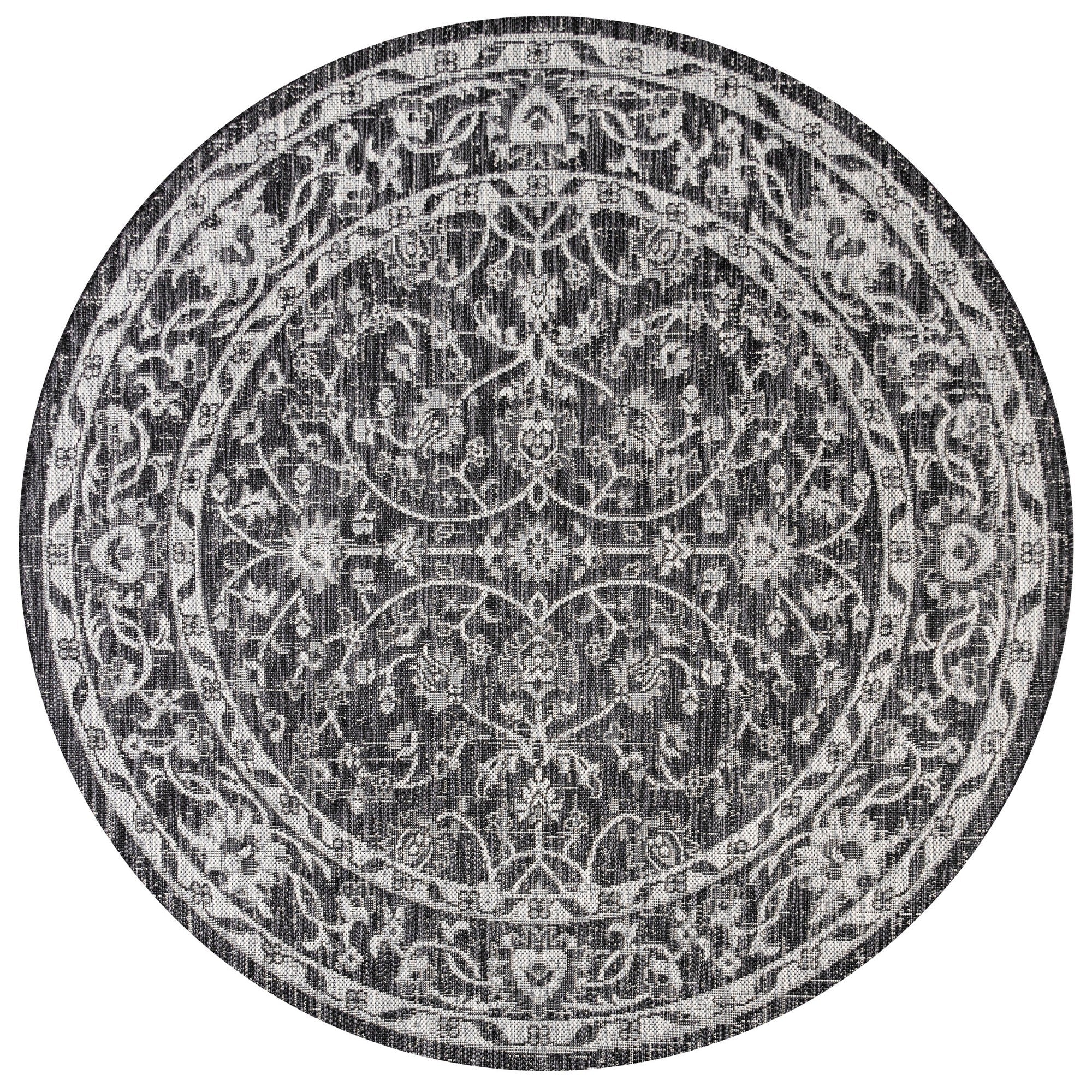 Palazzo Vine and Border Textured Weave Indoor/Outdoor Round Area Rug