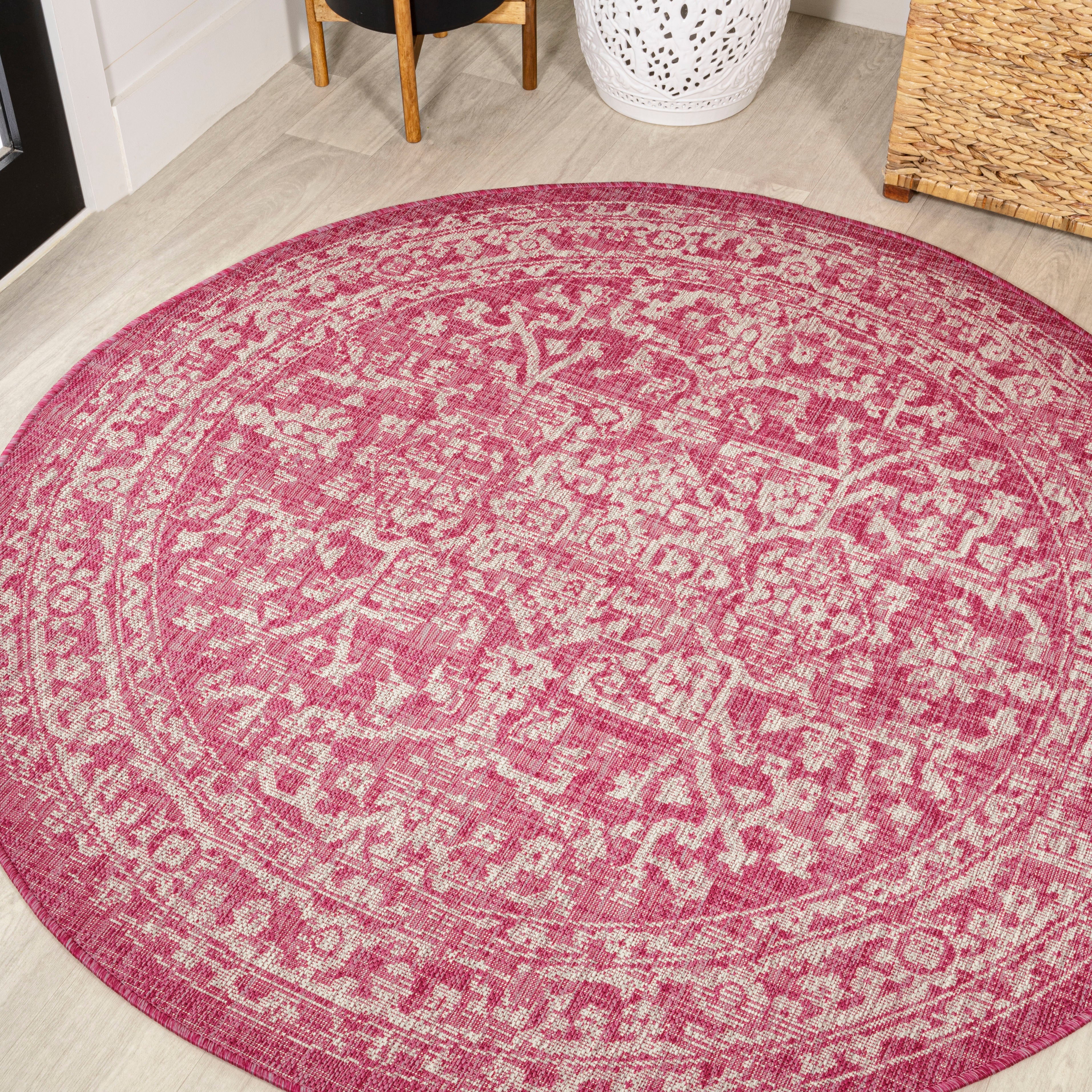 Malta Bohemian Medallion Textured Weave Indoor/Outdoor Round Area Rug