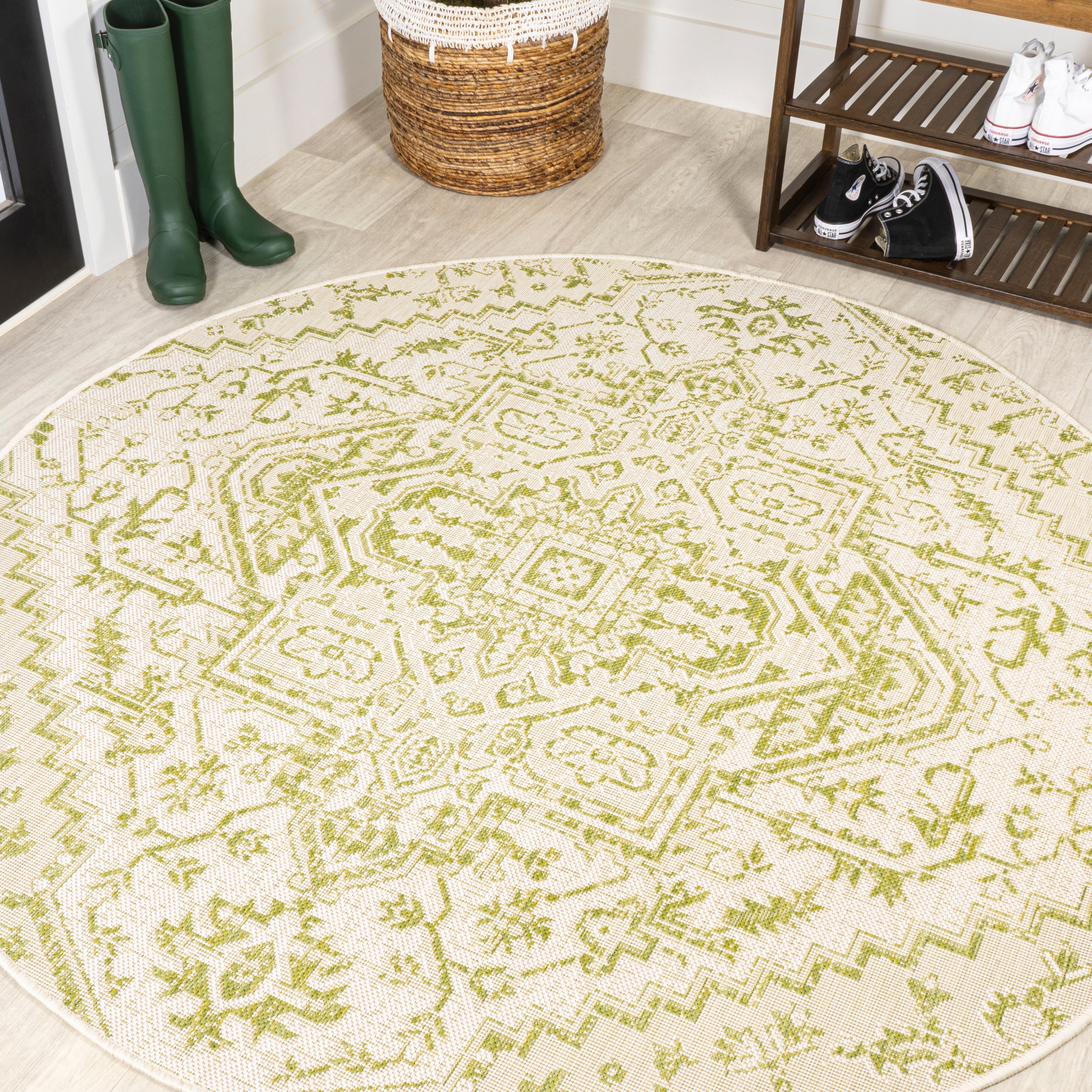 Estrella Bohemian Medallion Textured Indoor/Outdoor Round Area Rug