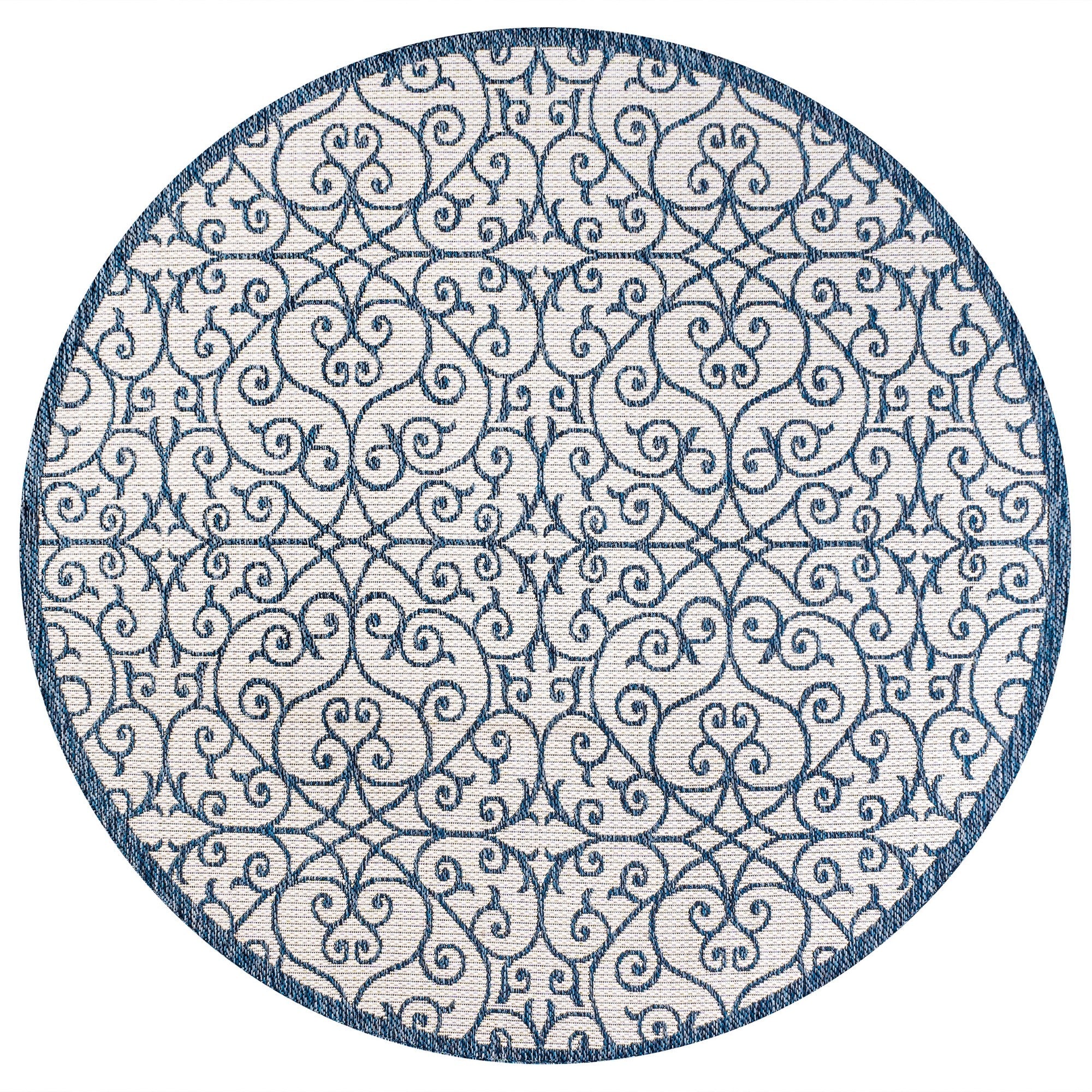 Madrid Vintage Filigree Textured Weave Indoor/Outdoor Round Area Rug