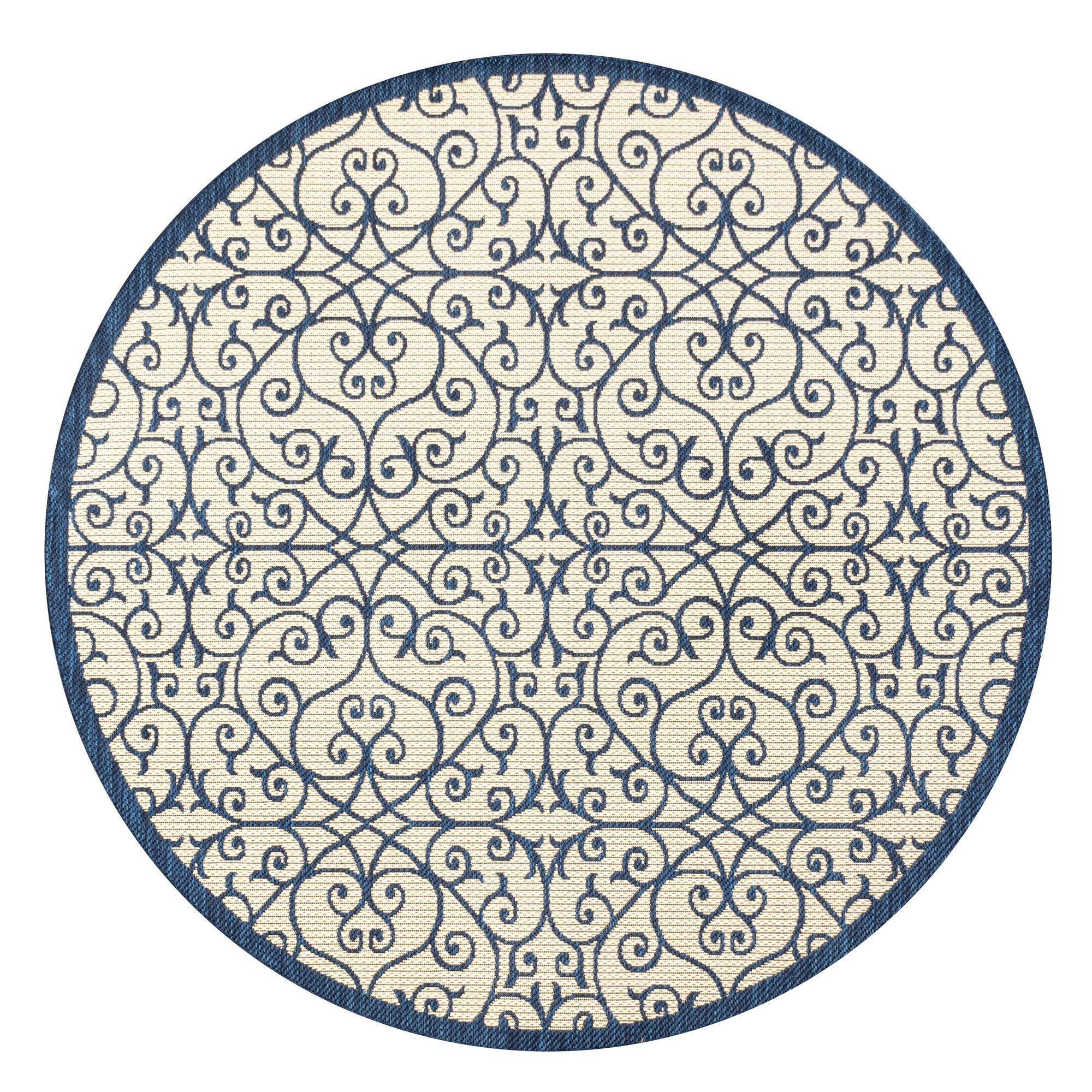 Madrid Vintage Filigree Textured Weave Indoor/Outdoor Round Area Rug