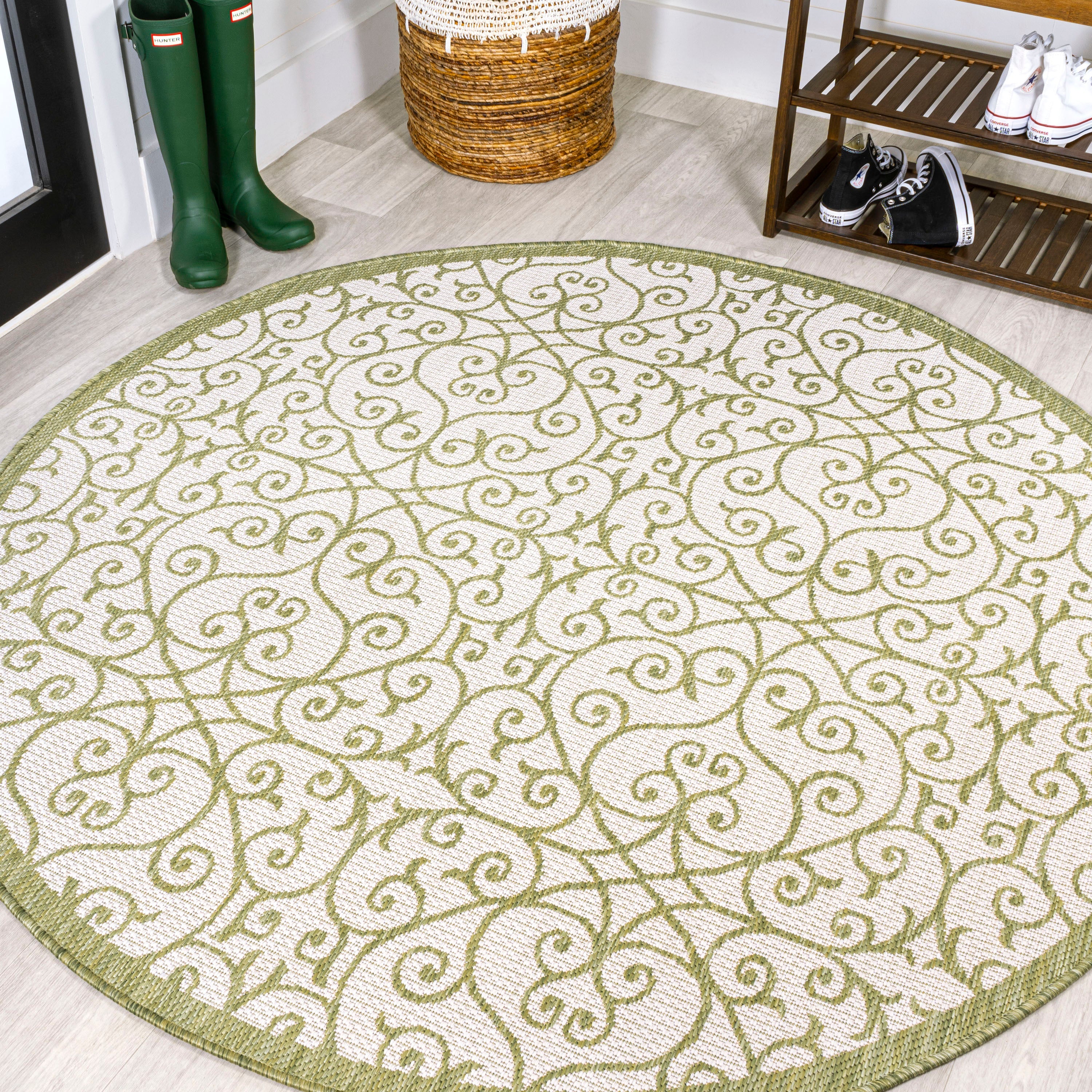 Madrid Vintage Filigree Textured Weave Indoor/Outdoor Round Area Rug