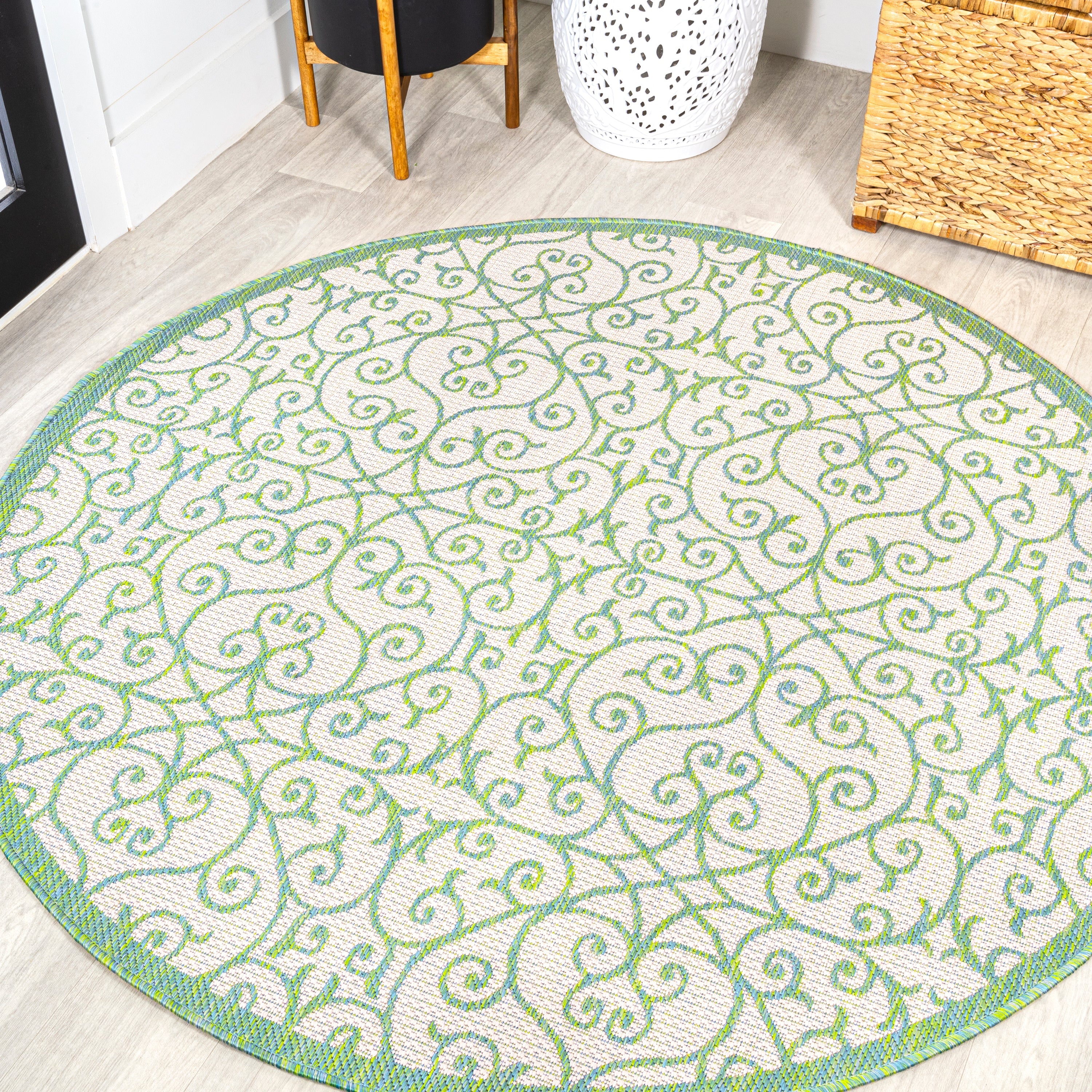 Madrid Vintage Filigree Textured Weave Indoor/Outdoor Round Area Rug