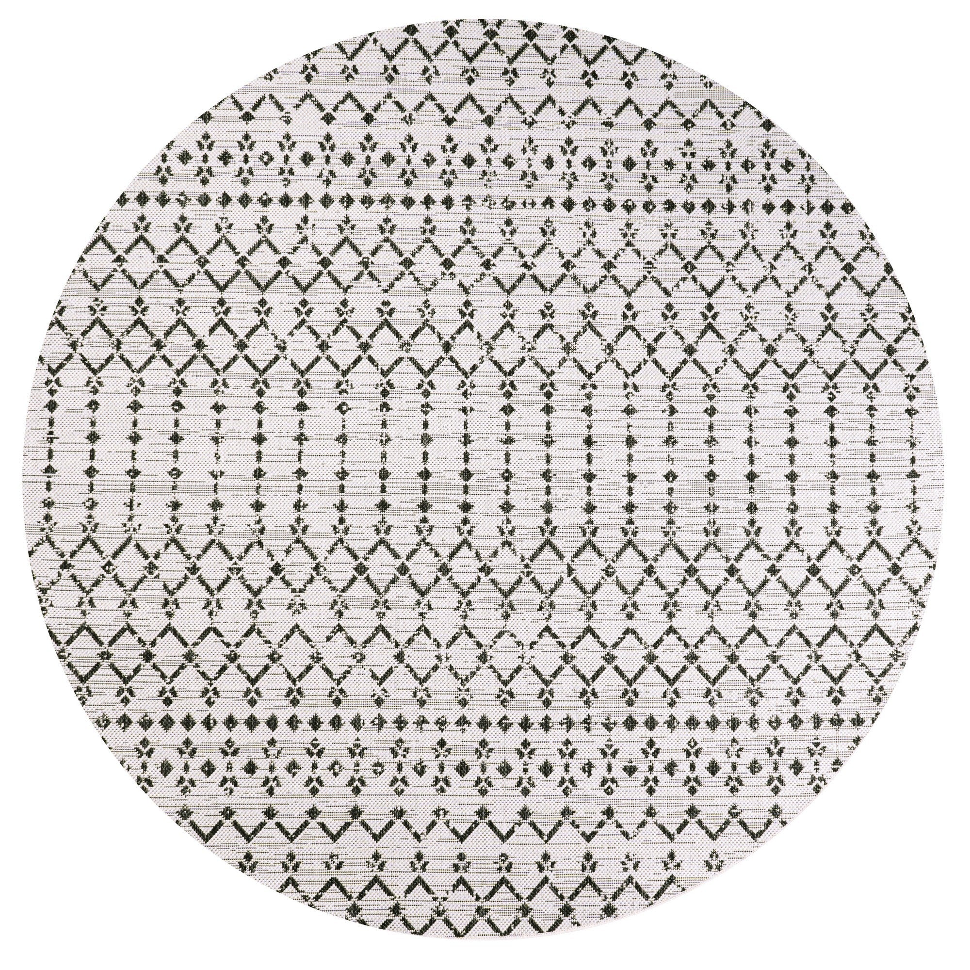 Ourika Moroccan Geometric Textured Weave Indoor/Outdoor Round Area Rug