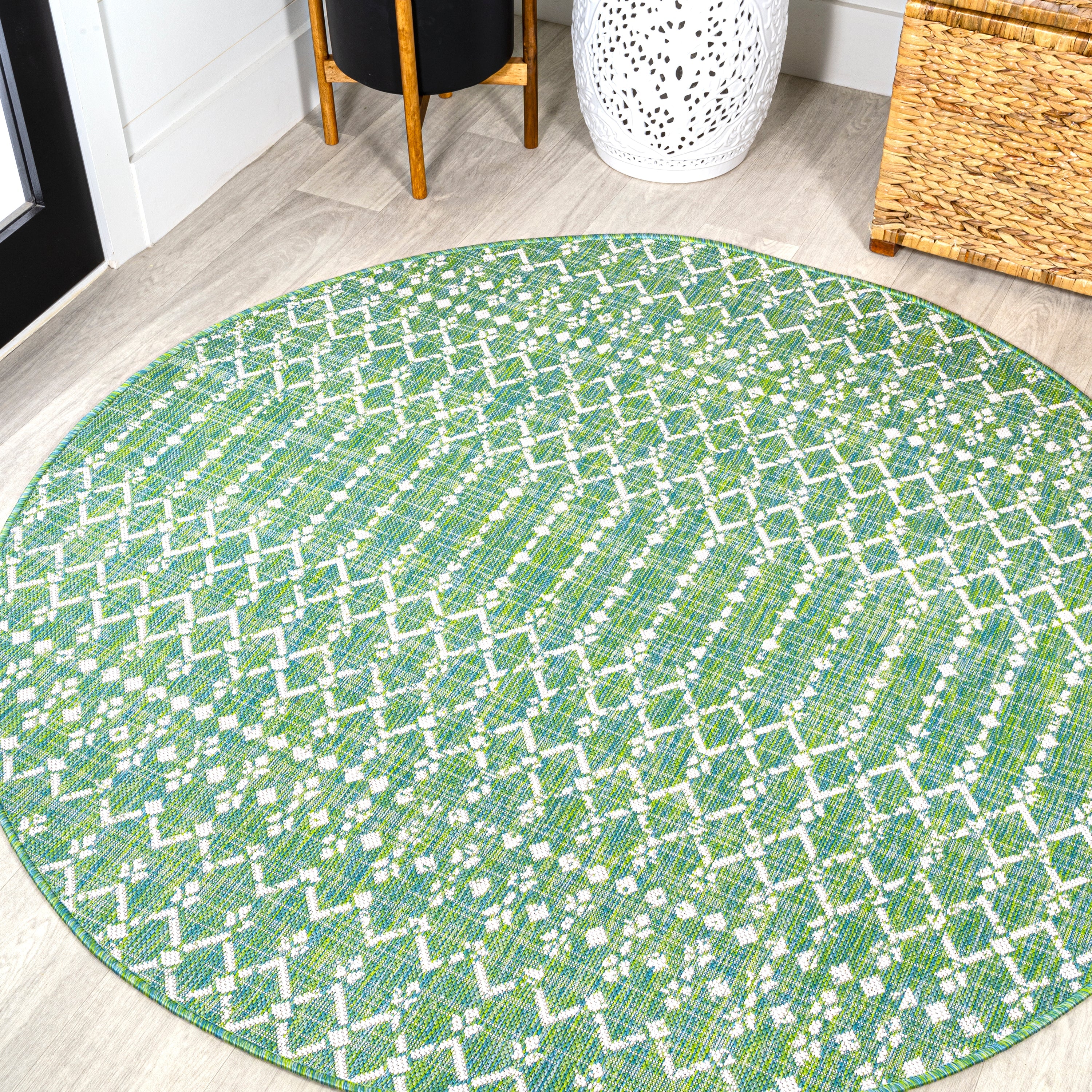 Ourika Moroccan Geometric Textured Weave Indoor/Outdoor Round Area Rug