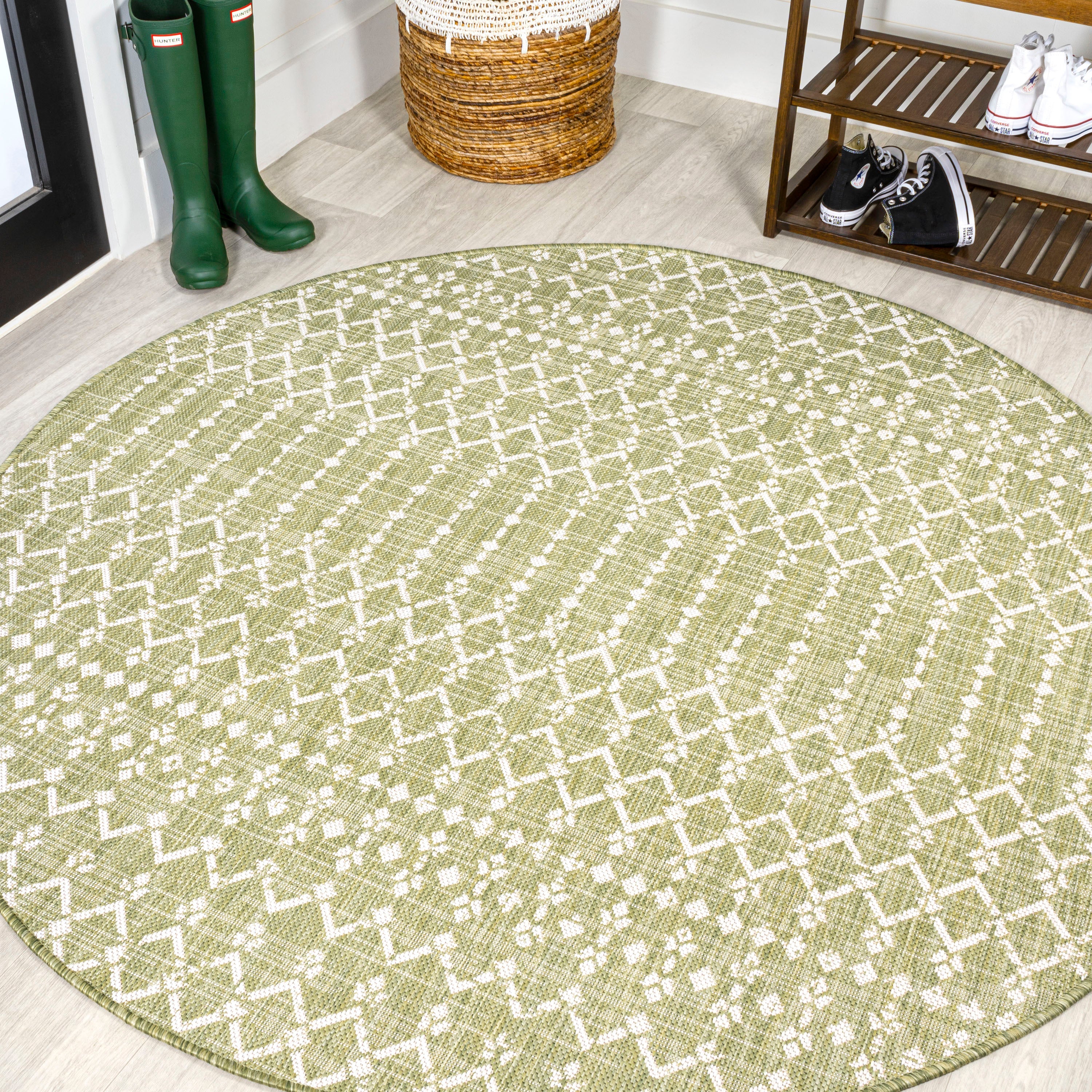 Ourika Moroccan Geometric Textured Weave Indoor/Outdoor Round Area Rug