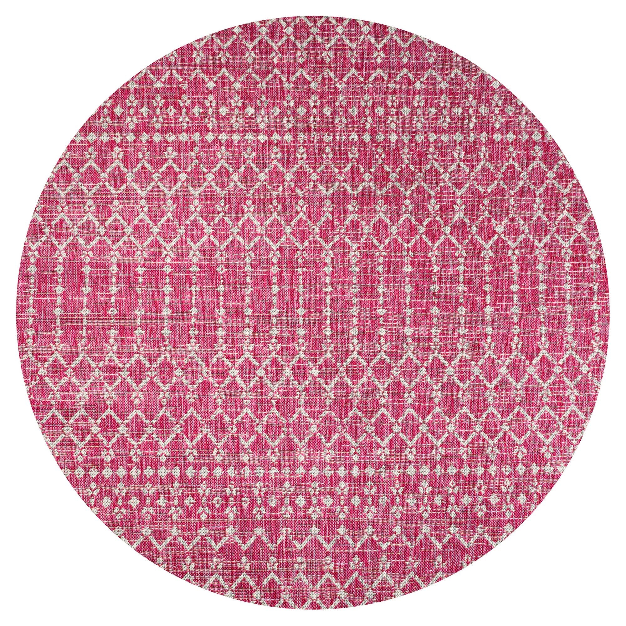 Ourika Moroccan Geometric Textured Weave Indoor/Outdoor Round Area Rug