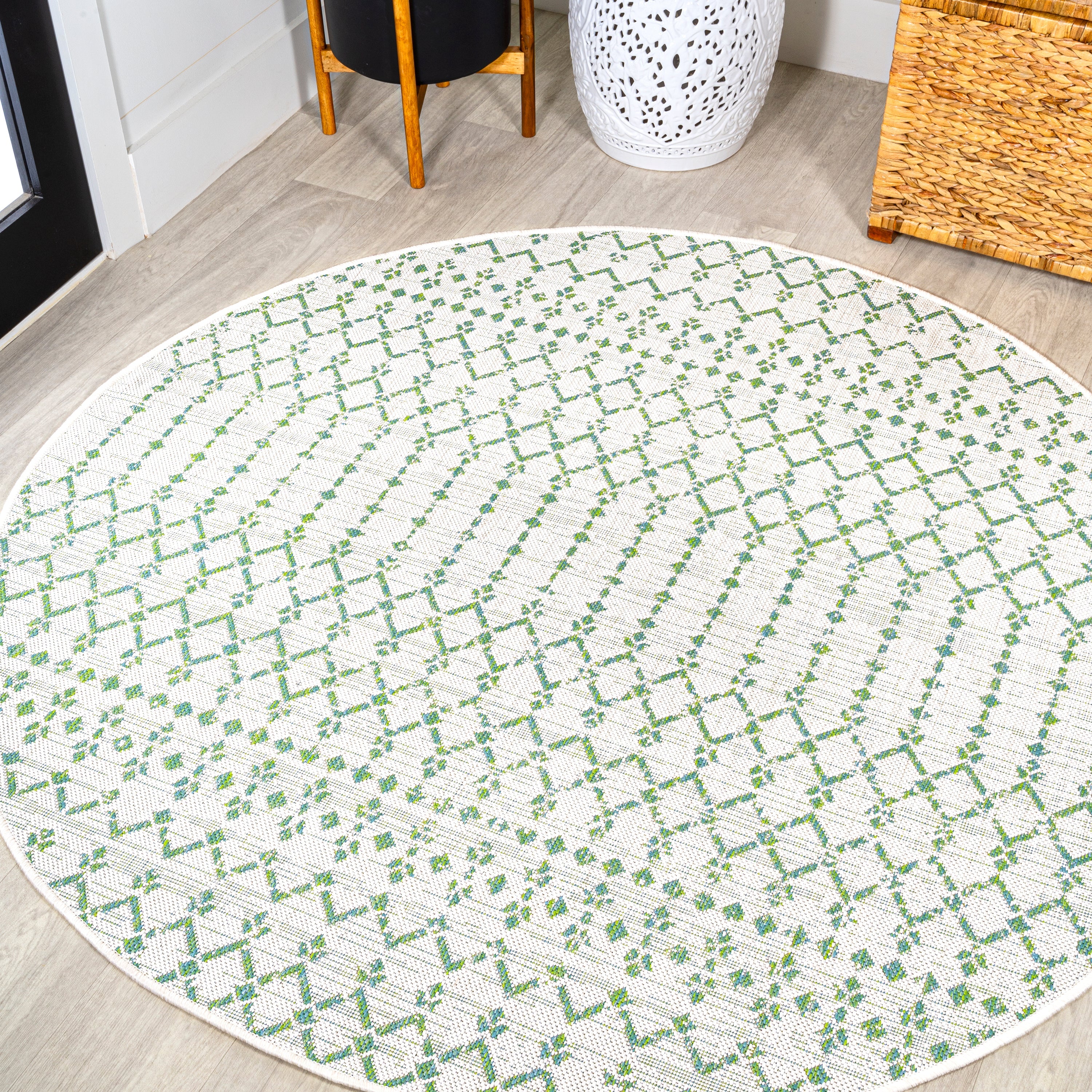 Ourika Moroccan Geometric Textured Weave Indoor/Outdoor Round Area Rug