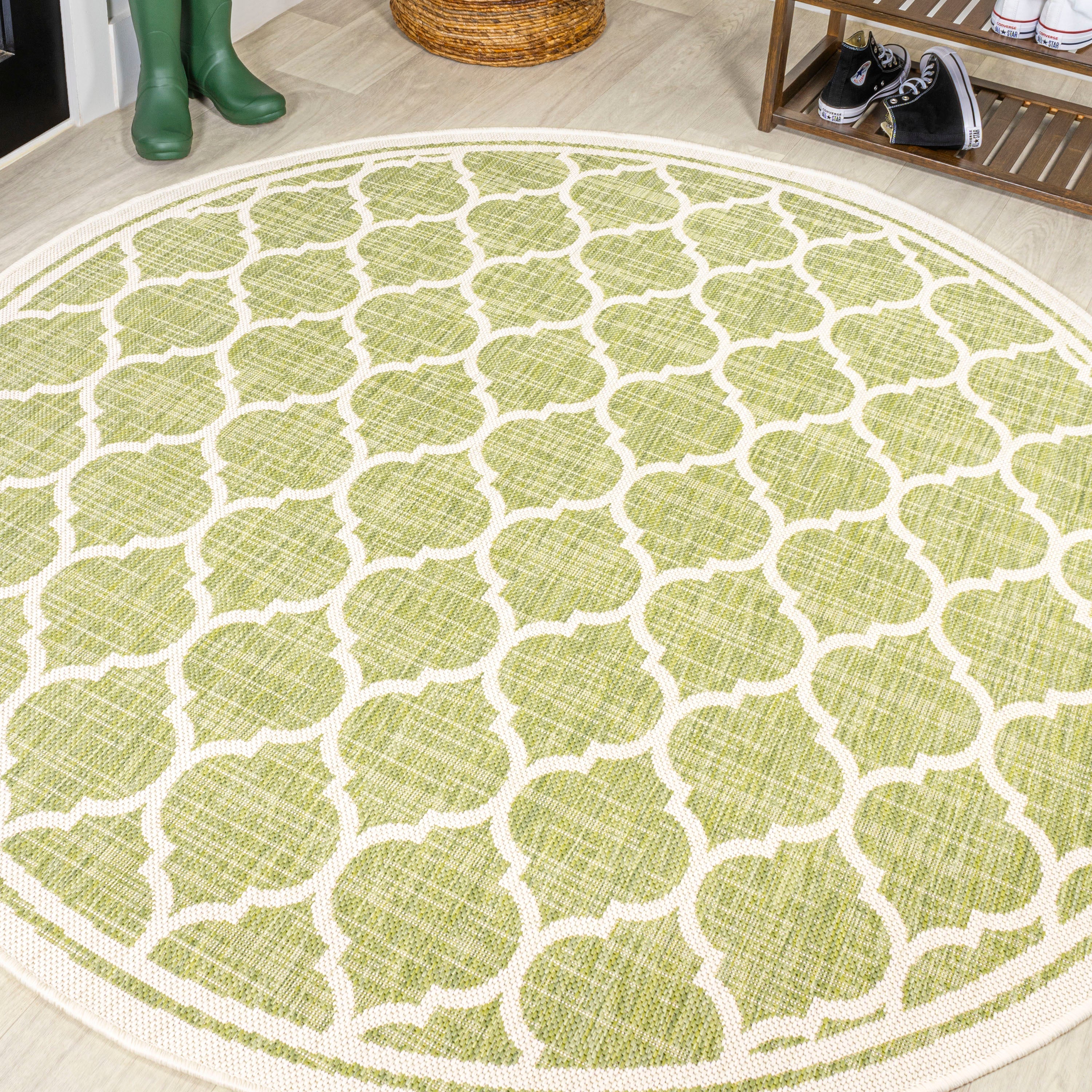 Trebol Moroccan Trellis Textured Indoor/Outdoor Round Area Rug