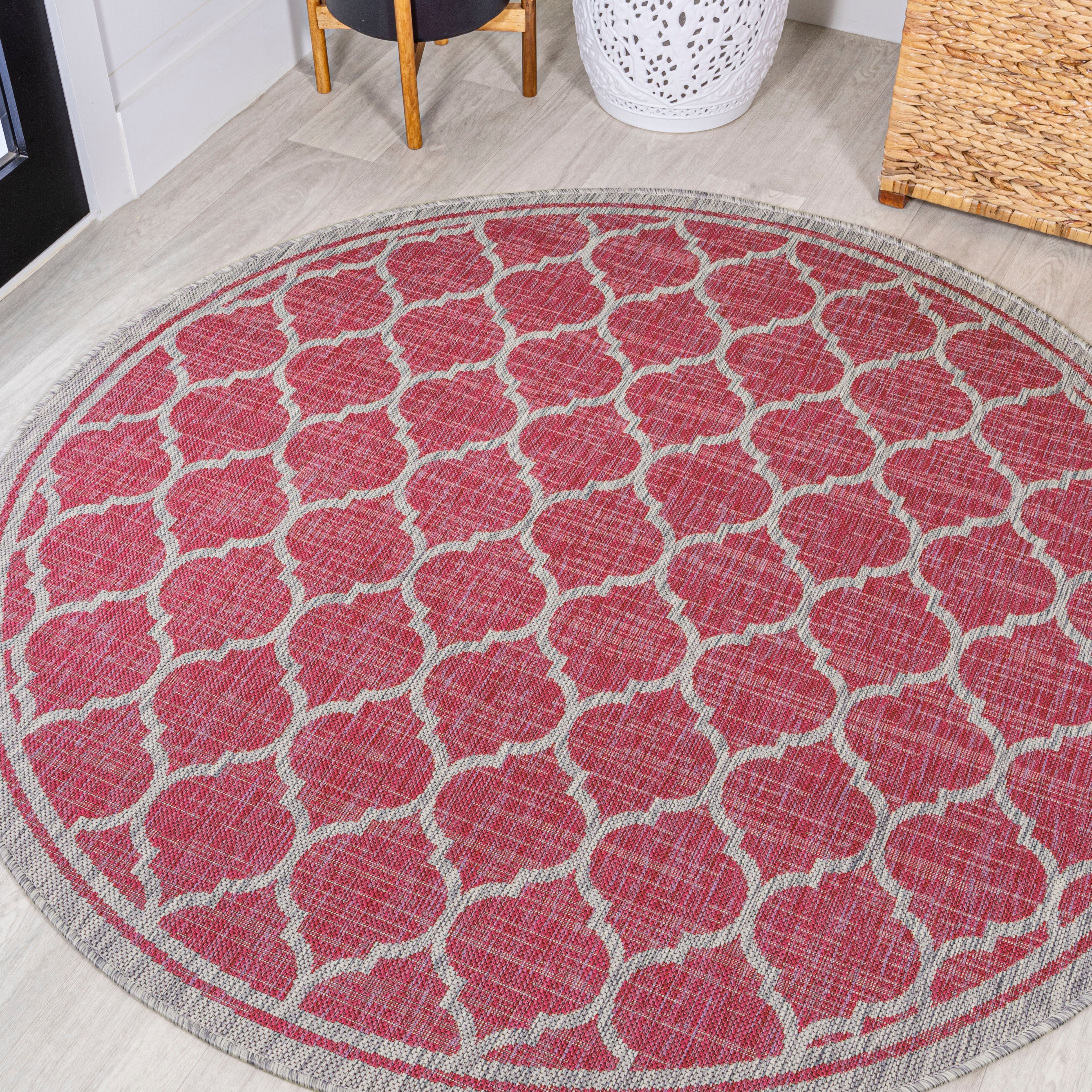 Trebol Moroccan Trellis Textured Indoor/Outdoor Round Area Rug