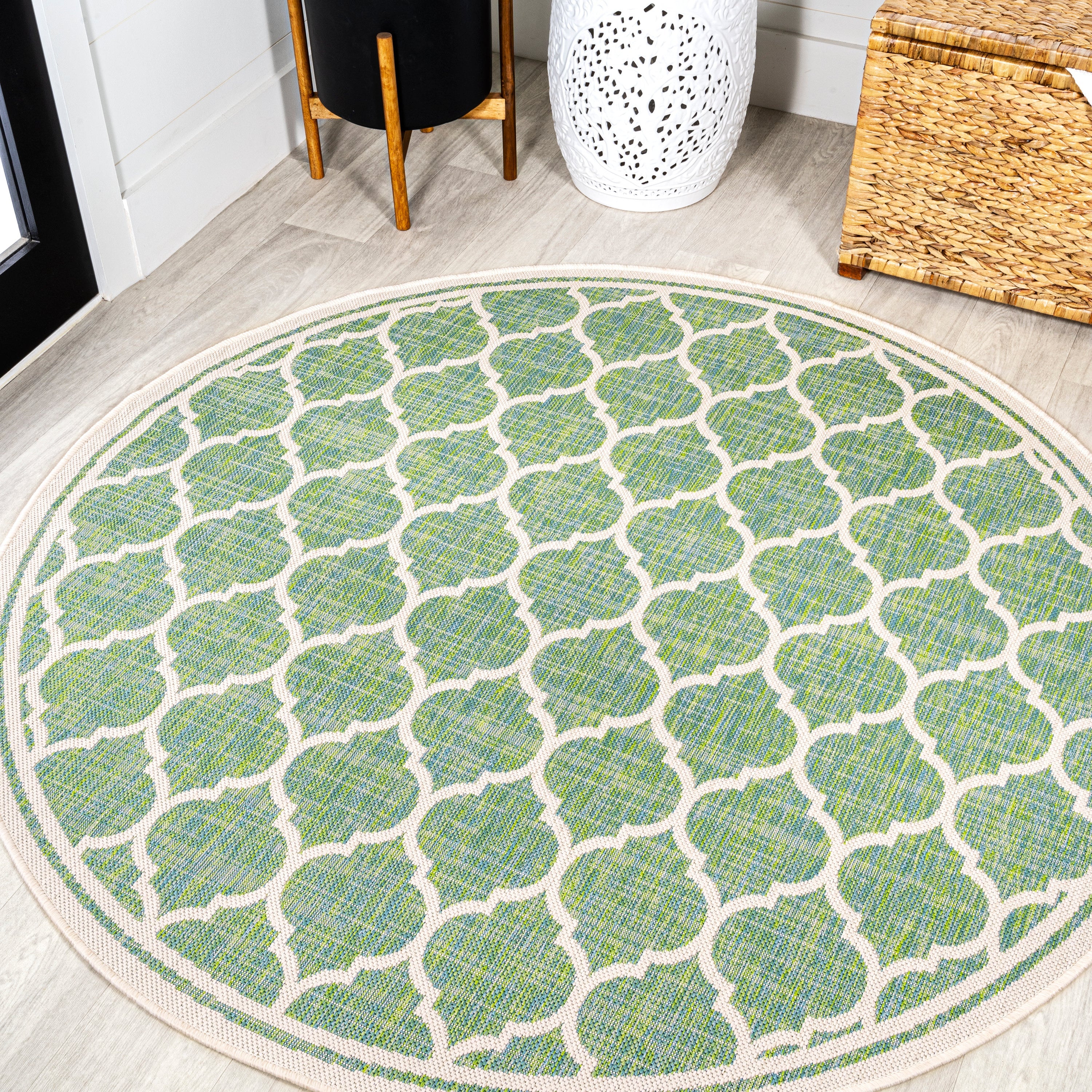 Trebol Moroccan Trellis Textured Indoor/Outdoor Round Area Rug