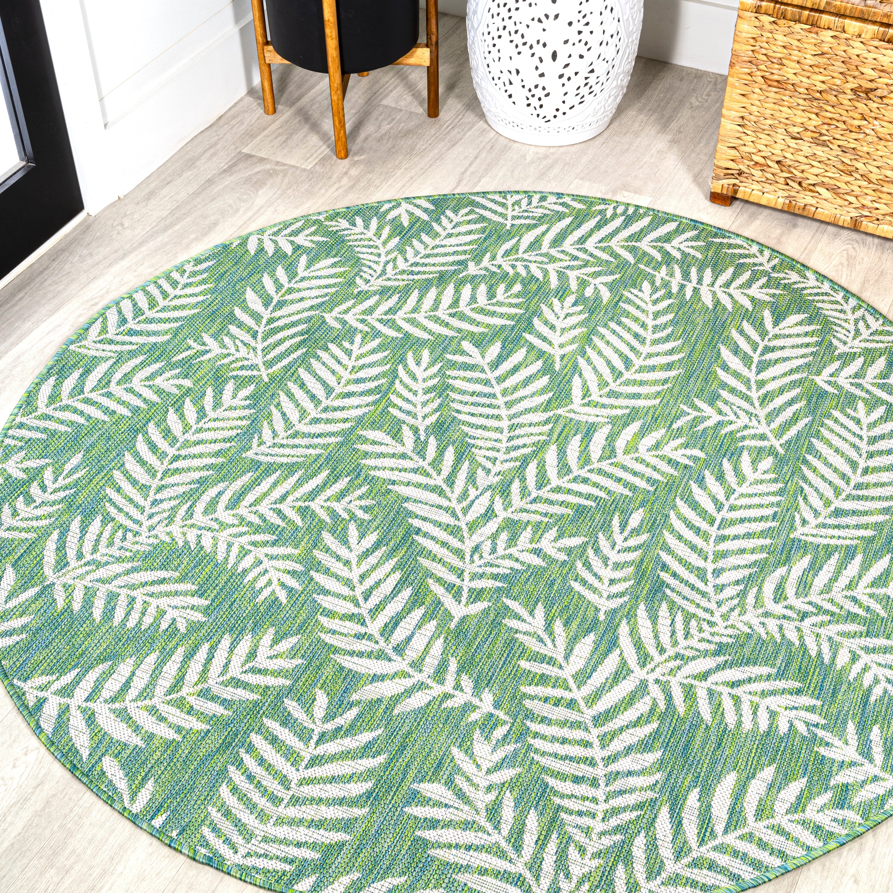 Nevis Palm Frond Indoor/Outdoor Round Area Rug