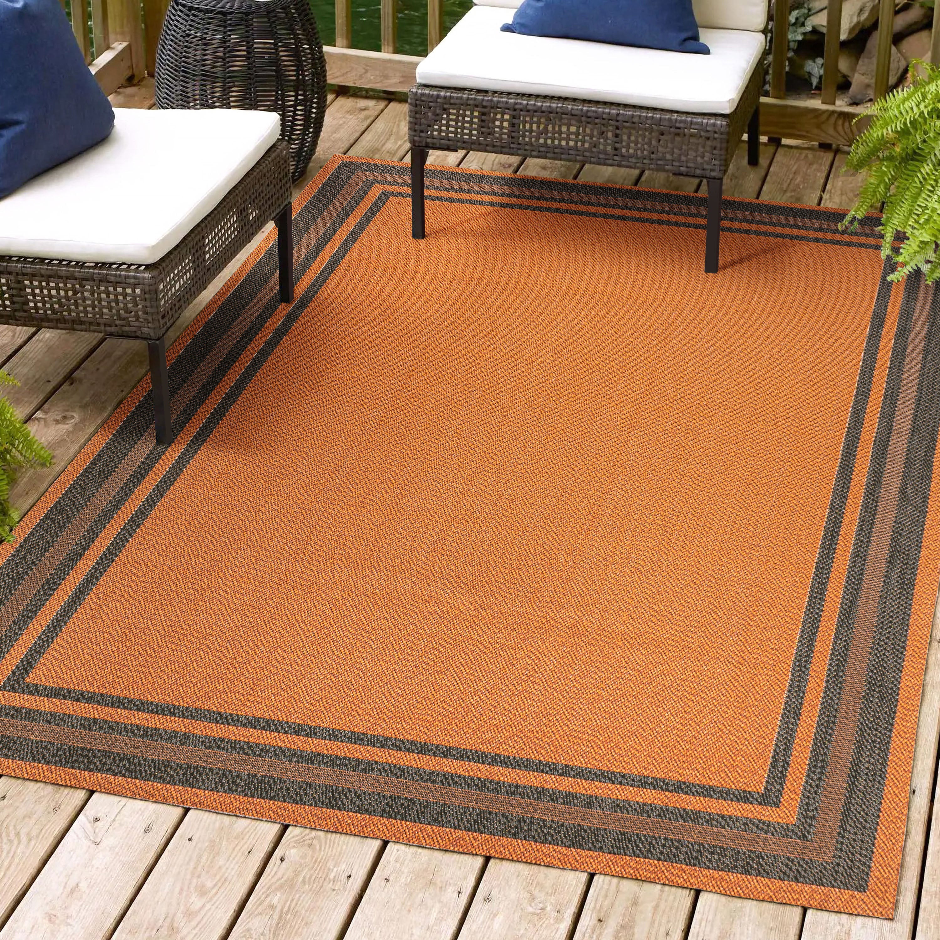 James Modern Simple Border Stripe Indoor/Outdoor Area Rug