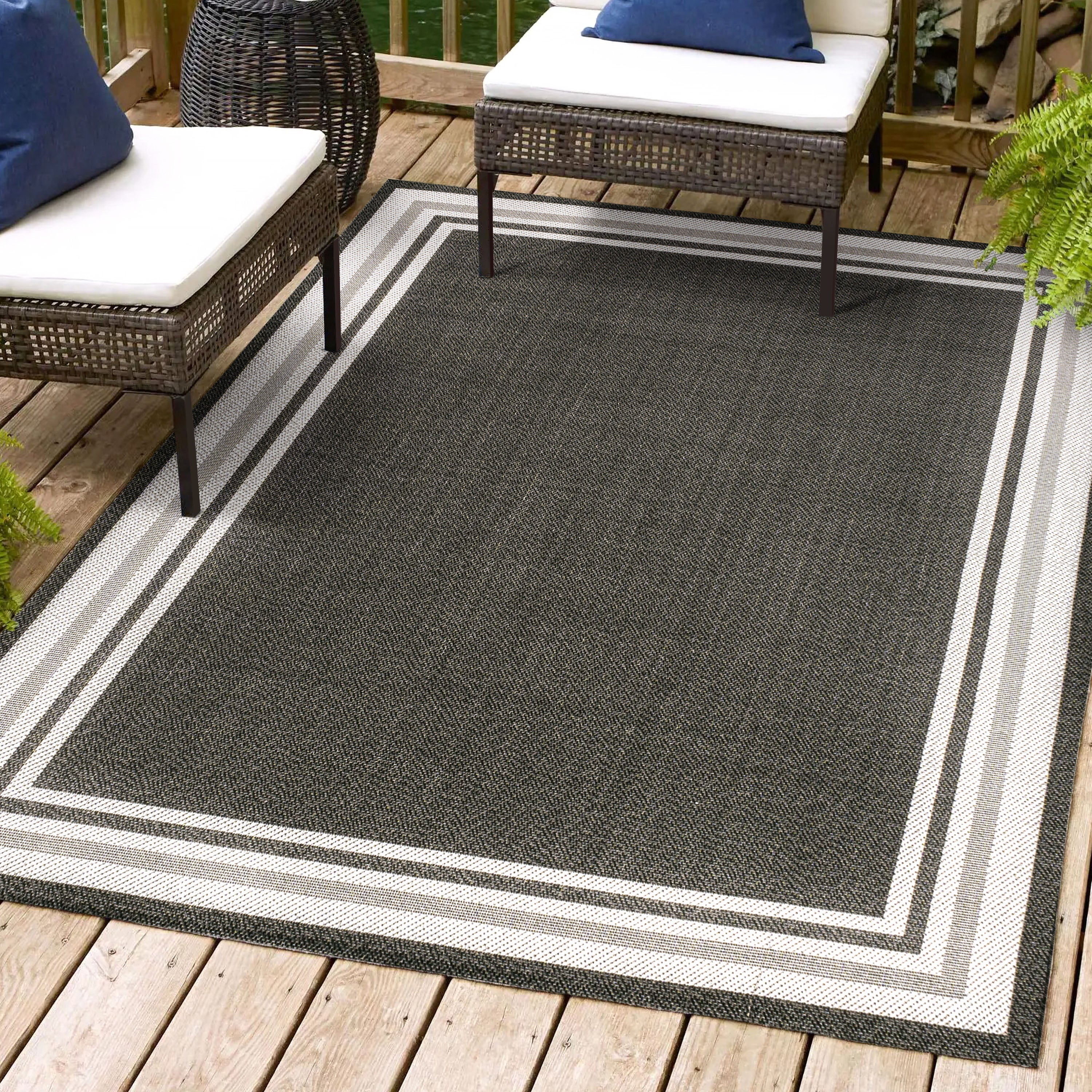 James Modern Simple Border Stripe Indoor/Outdoor Area Rug