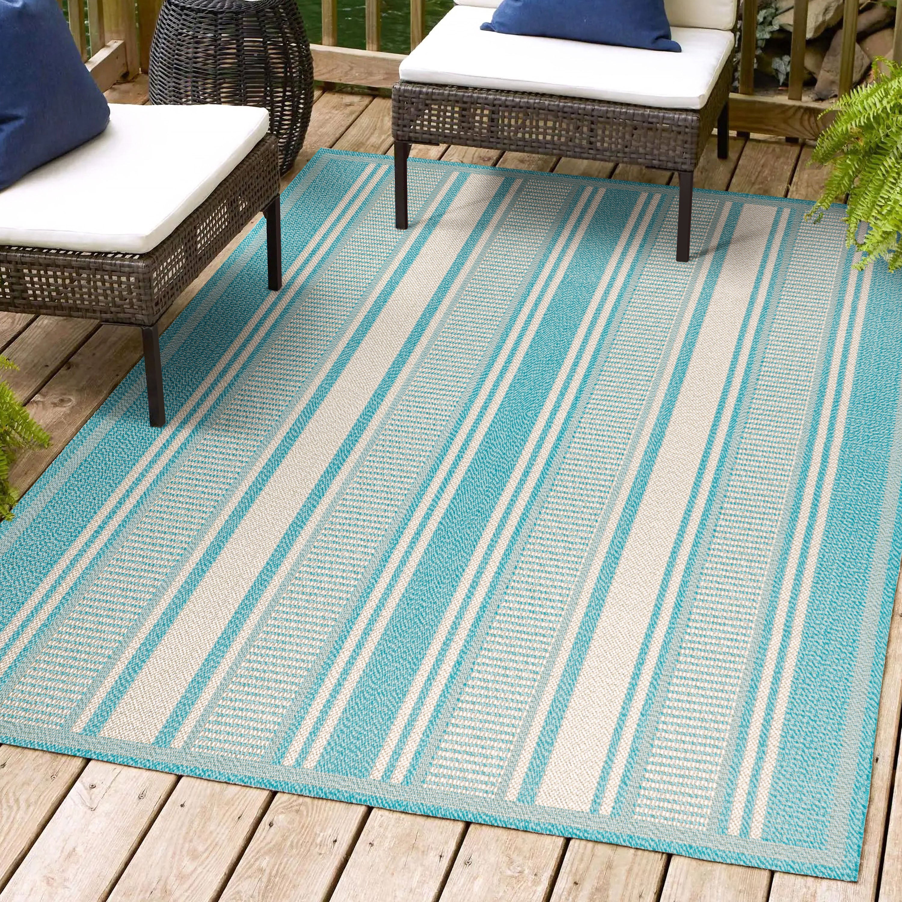 Haynes Simple Modern Double Stripe Indoor/Outdoor Area Rug