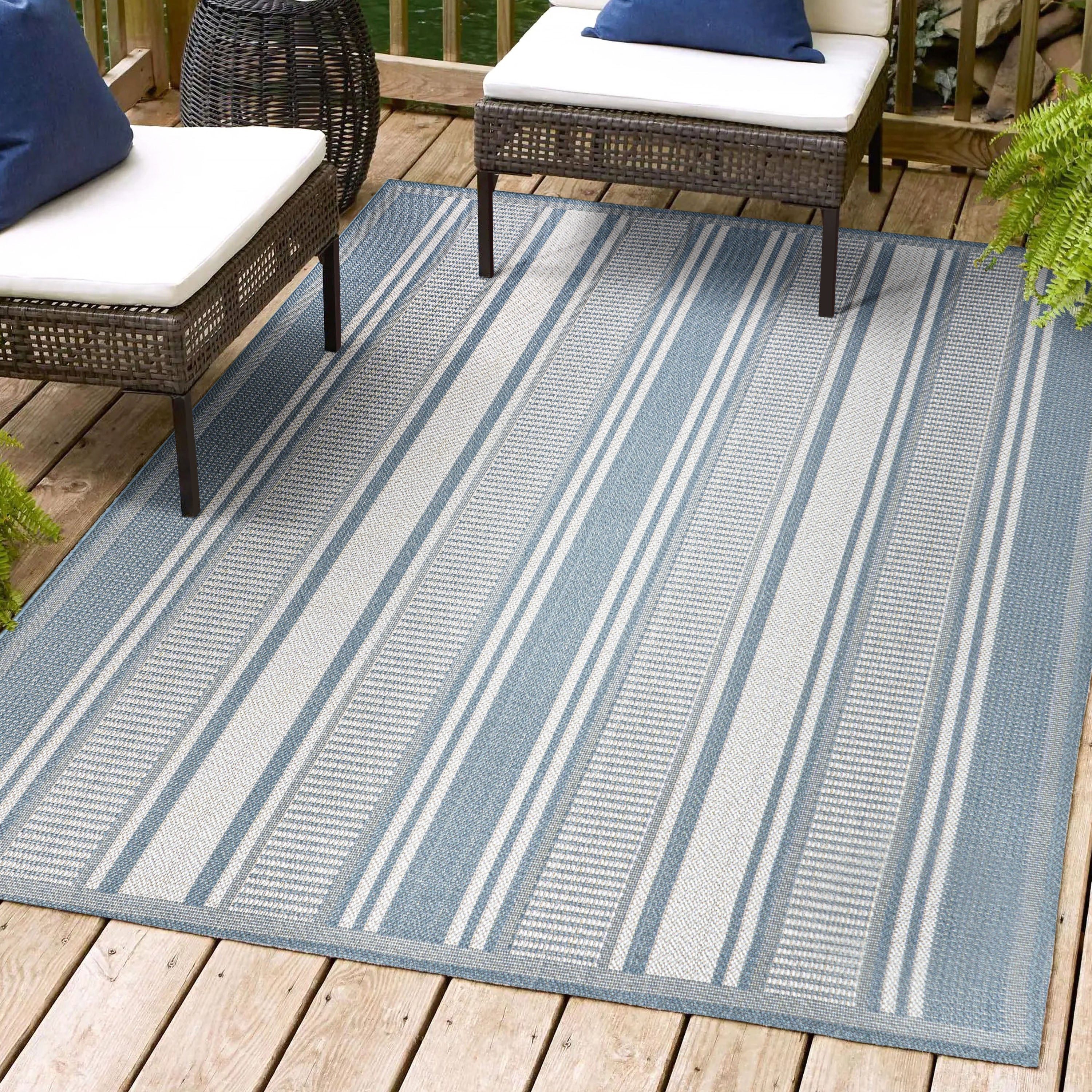 Haynes Modern Double Stripe Indoor/Outdoor Area Rug