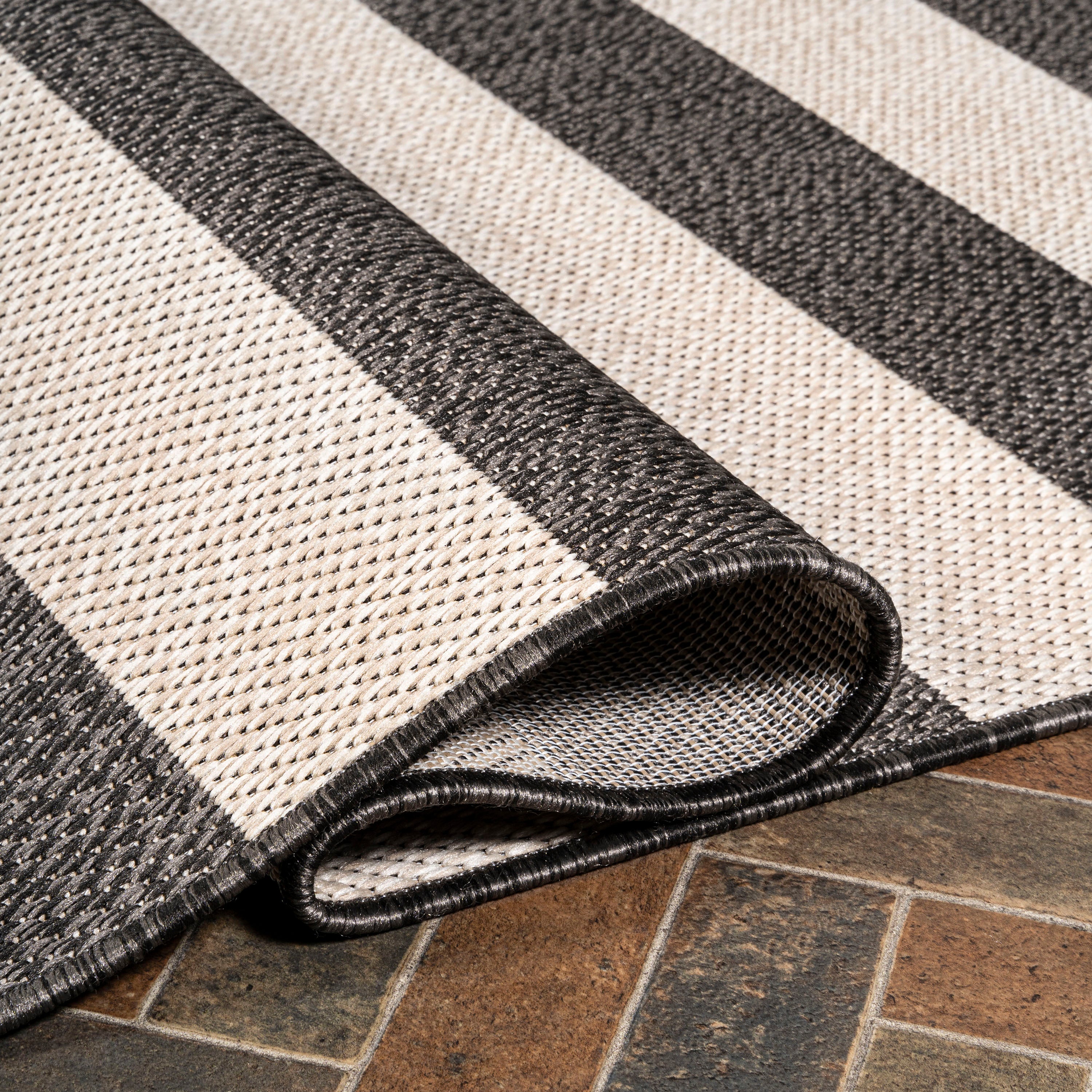 Negril Simple Two-Tone Wide Stripe Indoor/Outdoor Area Rug