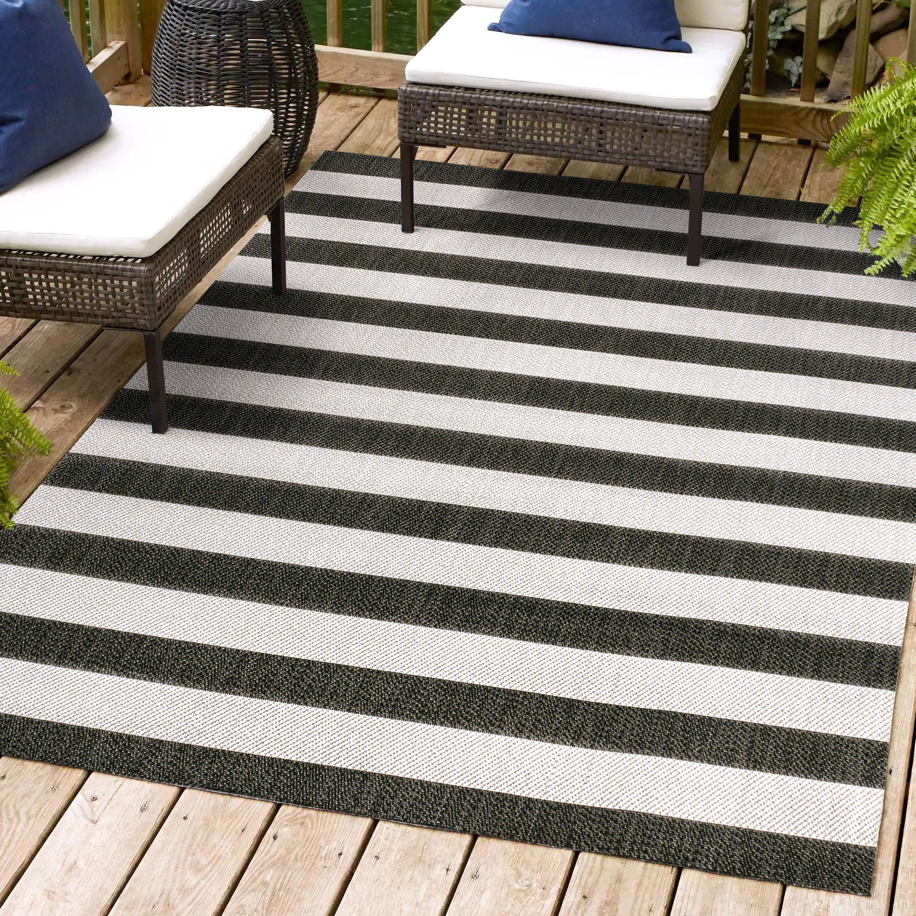 Negril Simple Two-Tone Wide Stripe Indoor/Outdoor Area Rug