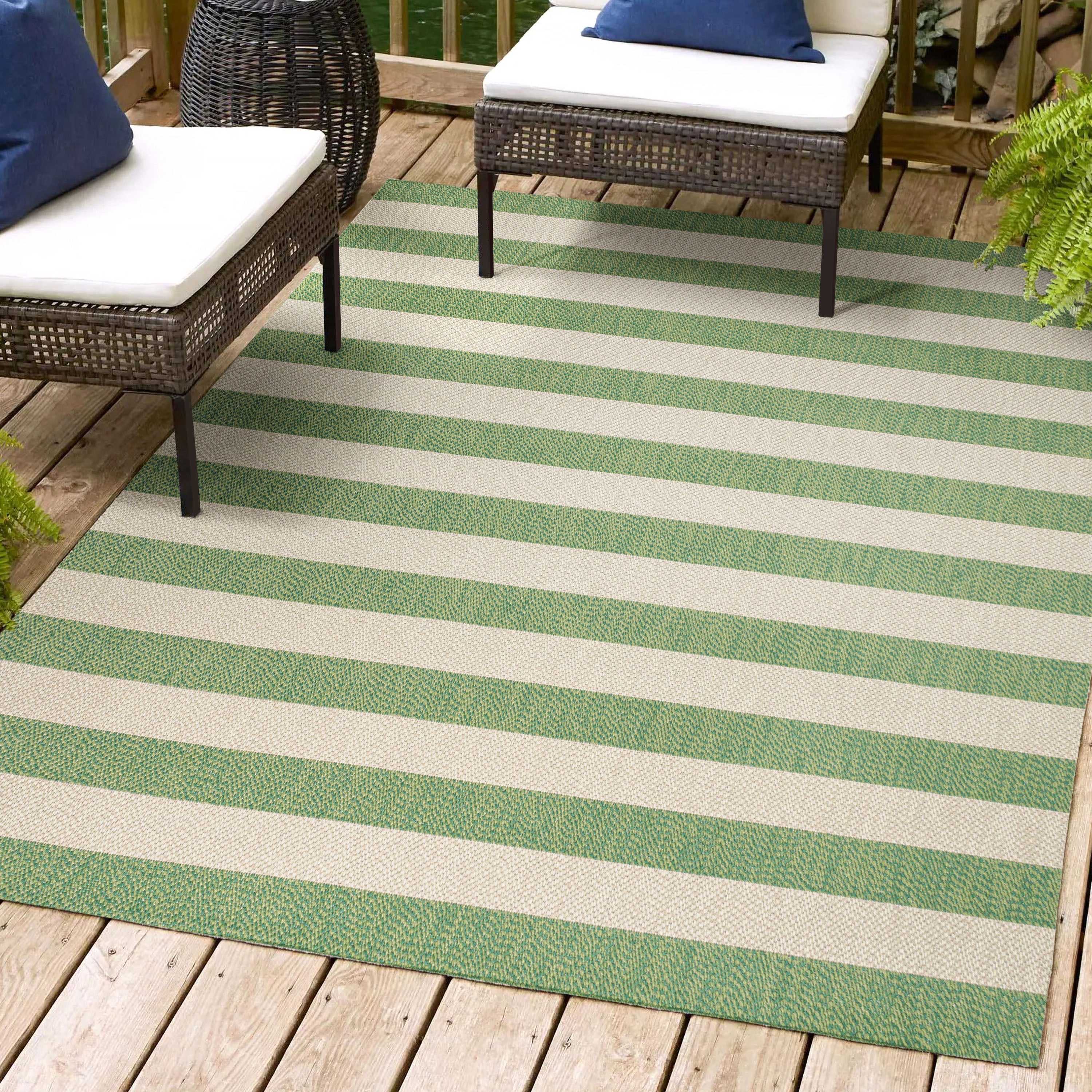 Negril Two-Tone Wide Stripe Indoor/Outdoor Area Rug