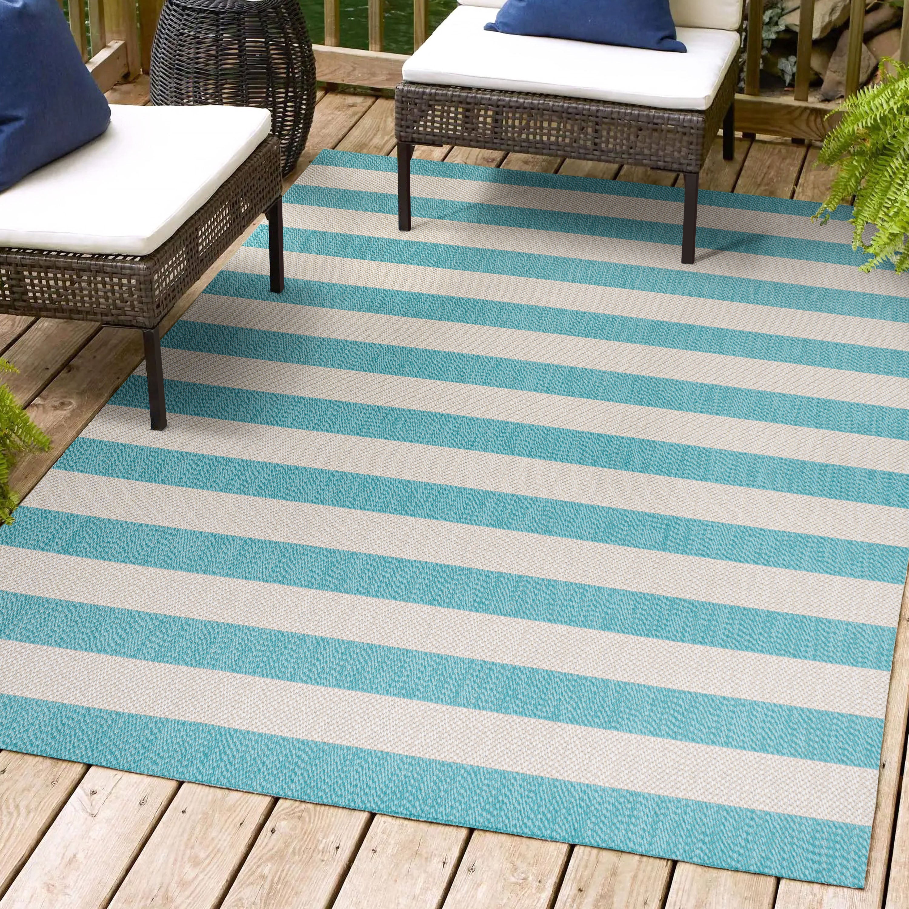 Negril Two-Tone Wide Stripe Indoor/Outdoor Area Rug