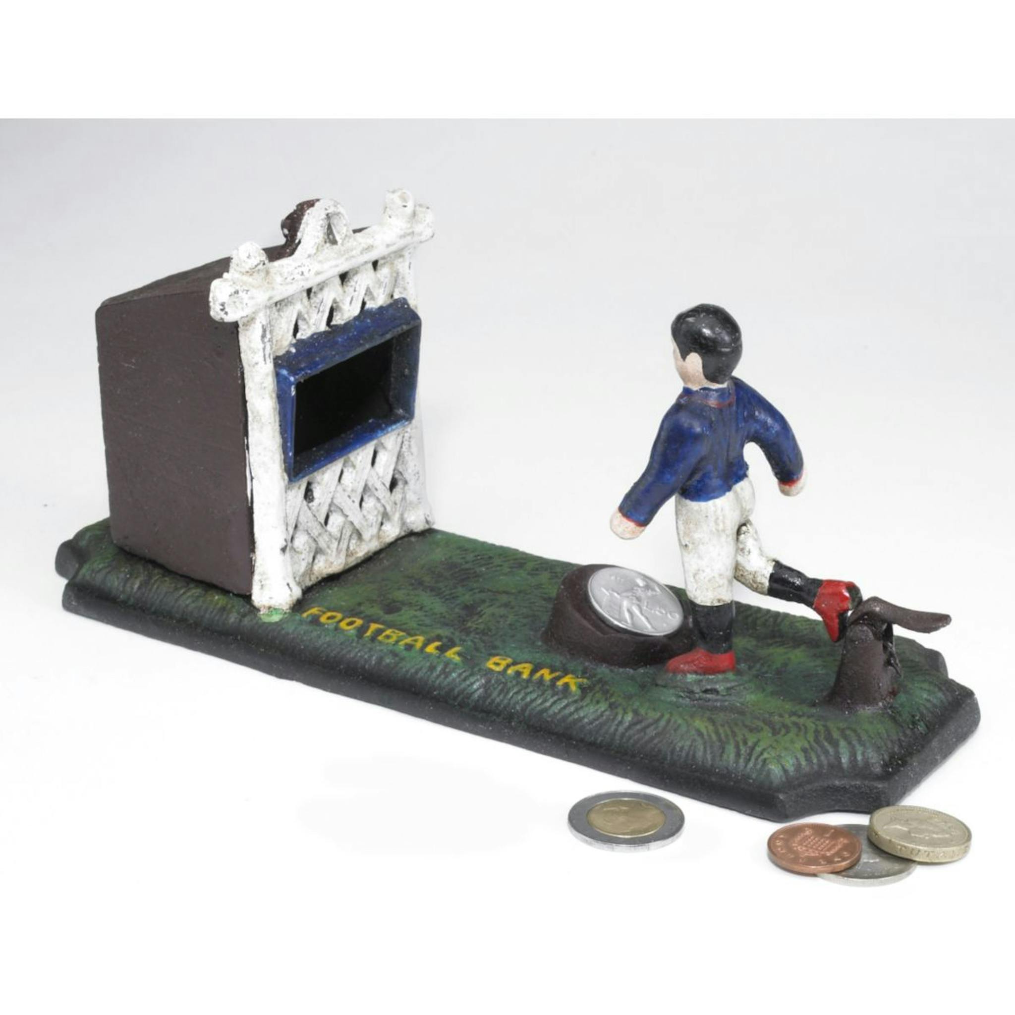 Old-Fashioned Footballer Authentic Foundry Cast Iron Mechanical Coin Bank